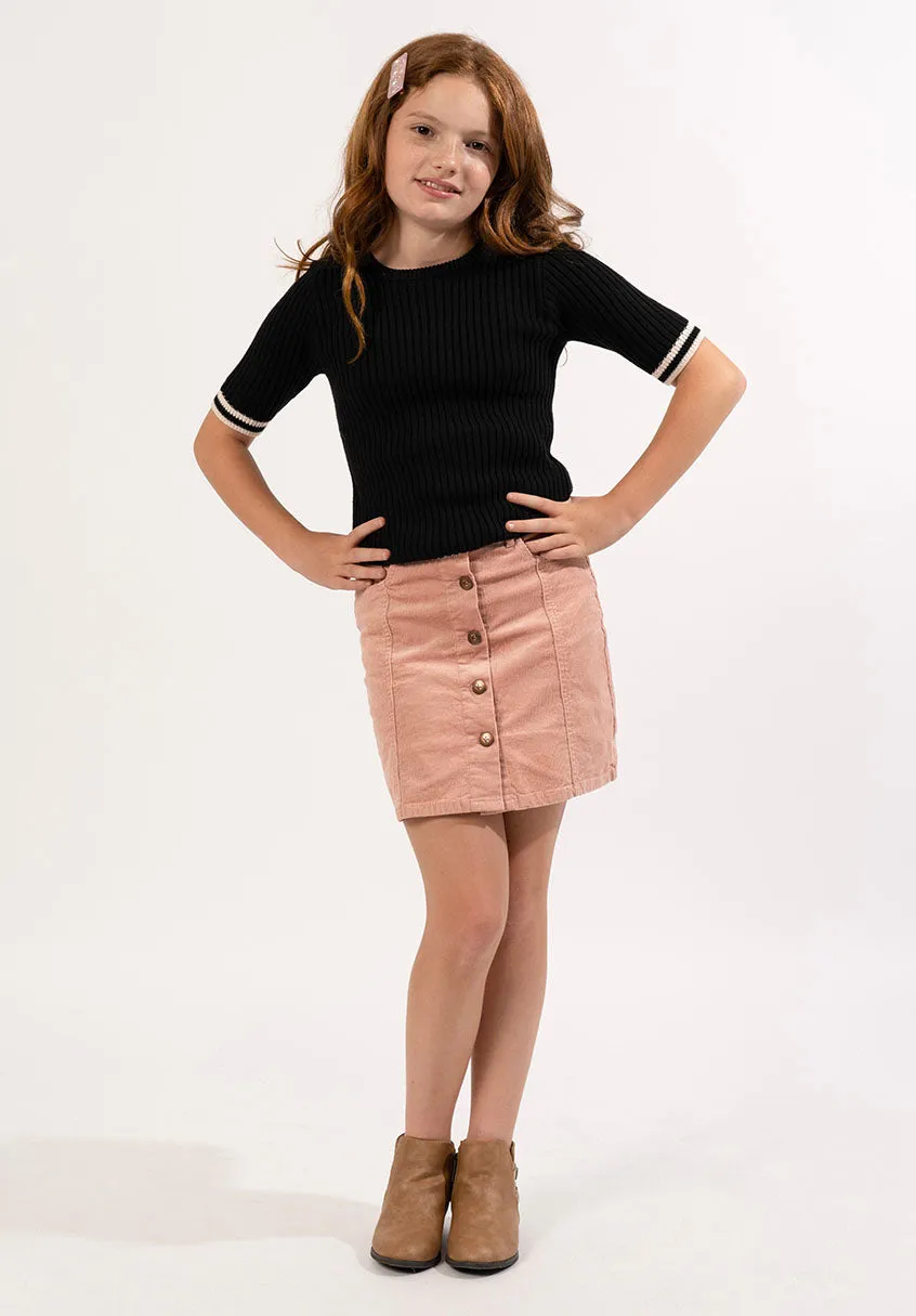 Button Front Cord Skirt