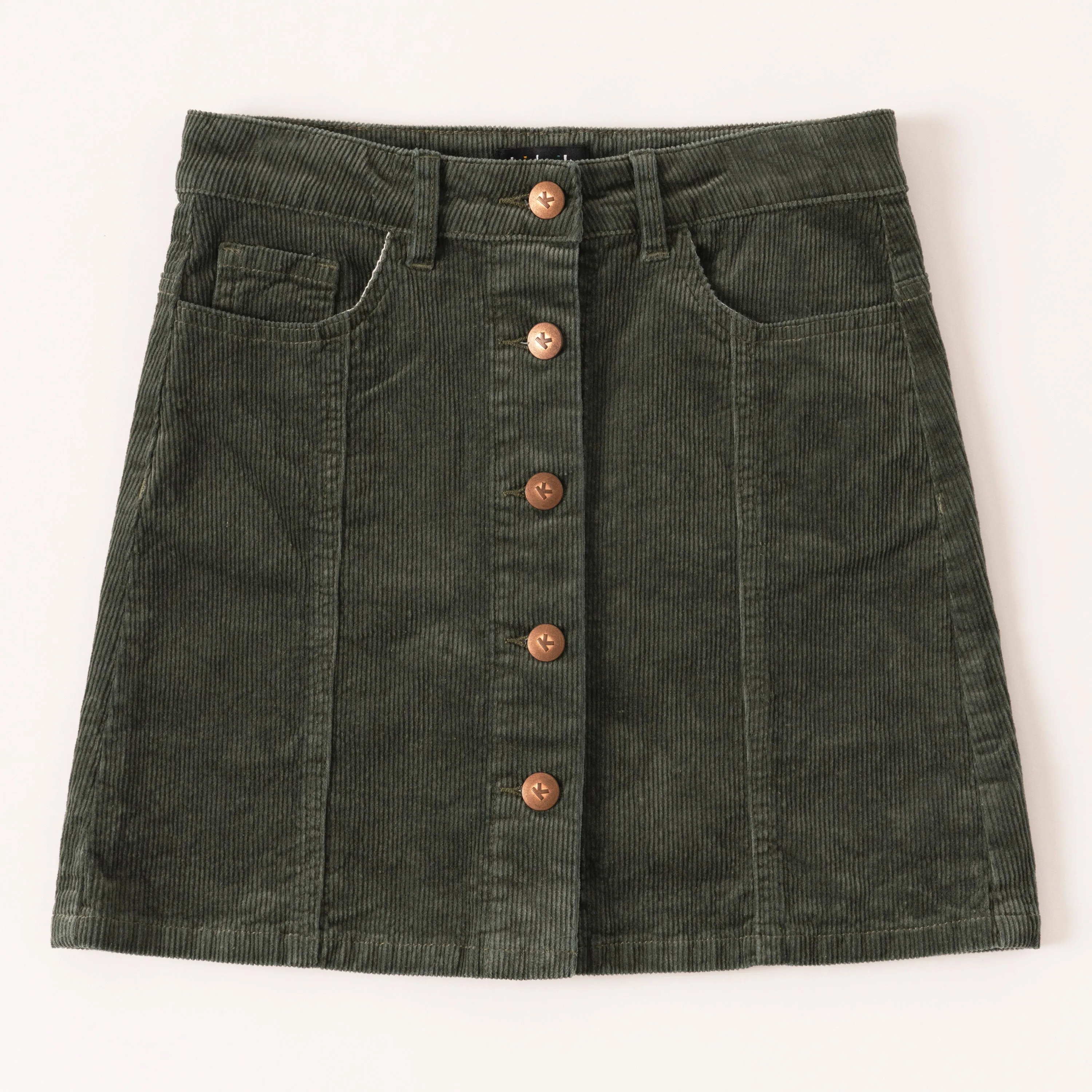 Button Front Cord Skirt