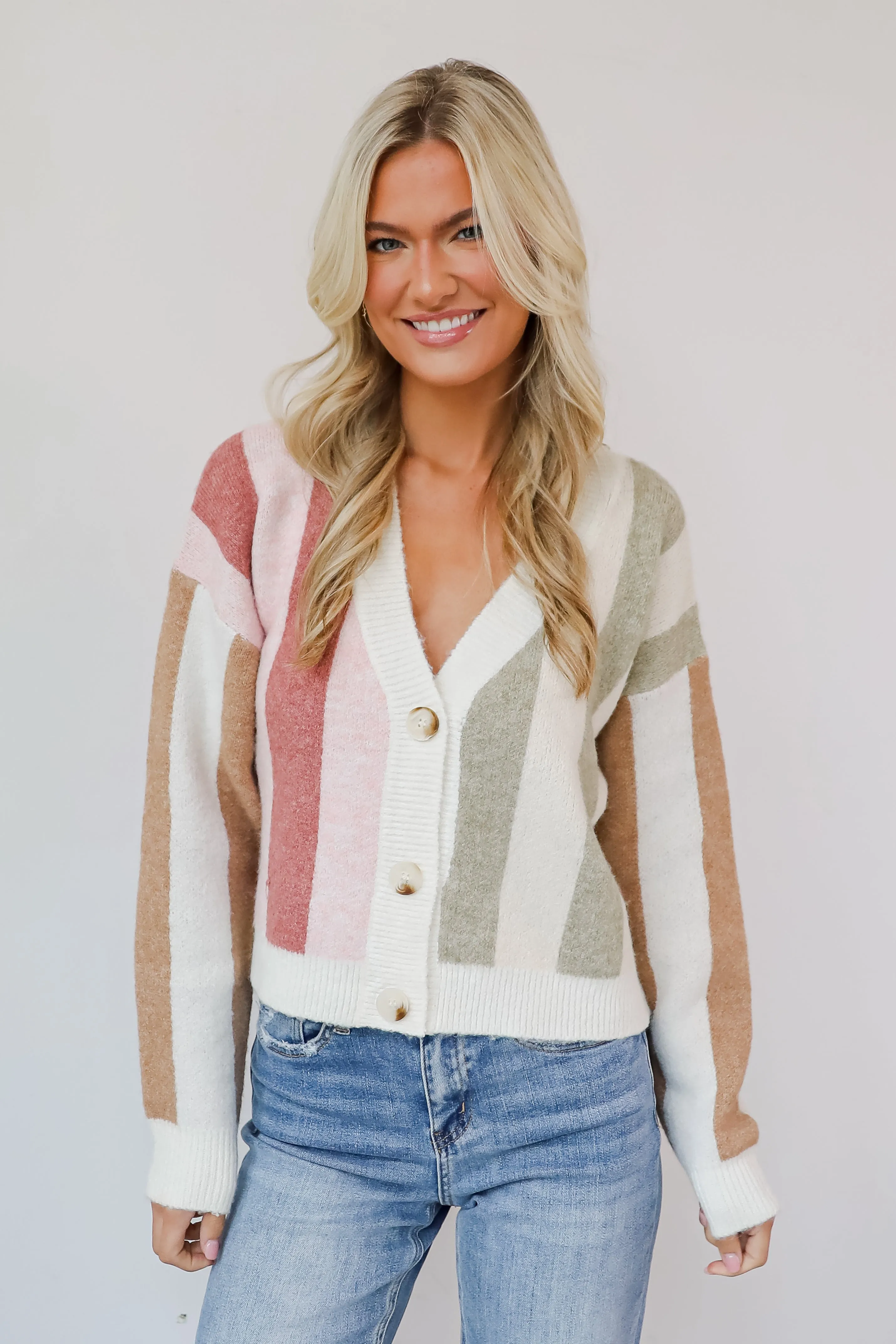 Classically Cozy Striped Color Block Sweater Cardigan