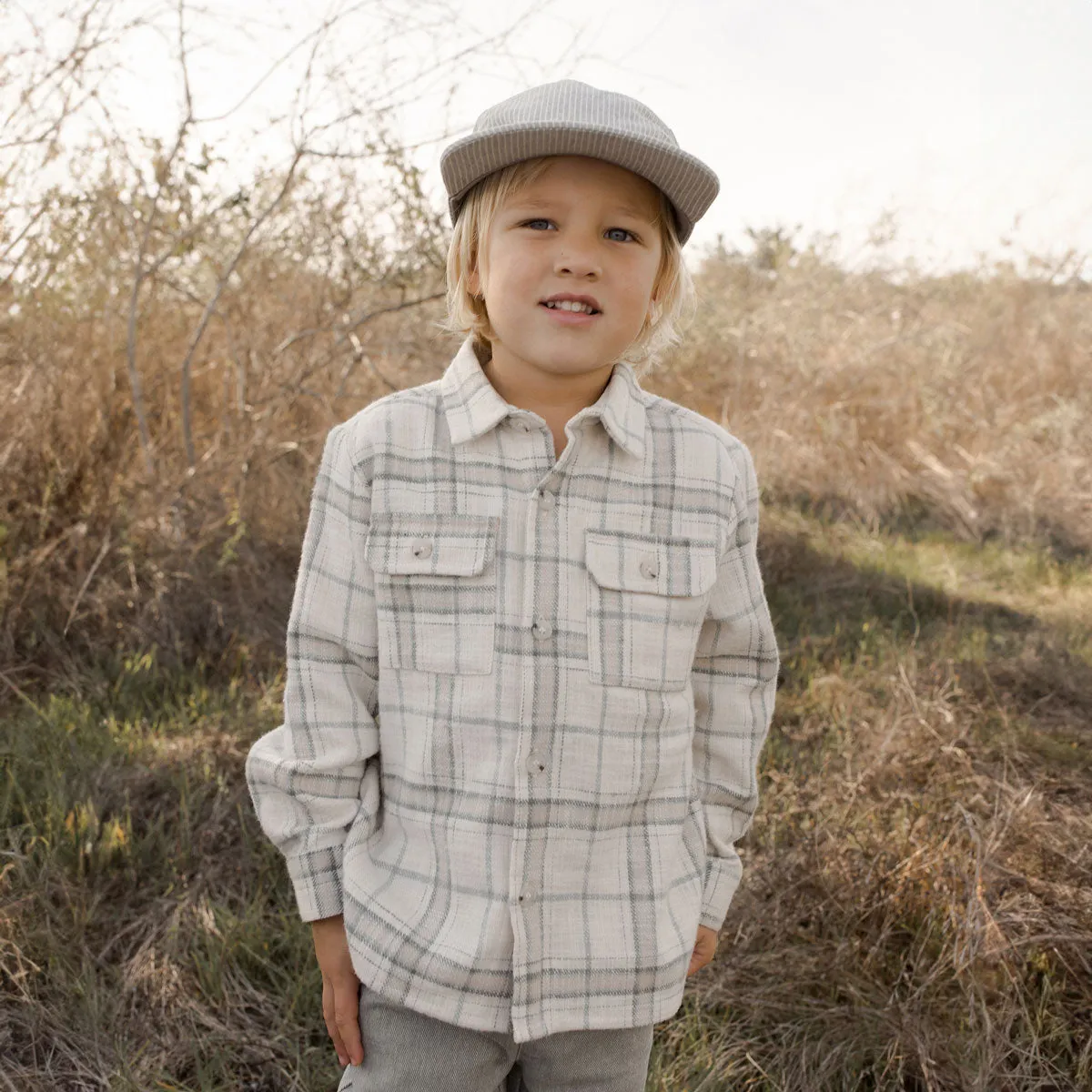 Collared Long Sleeve Shirt - Rustic Plaid - Stone