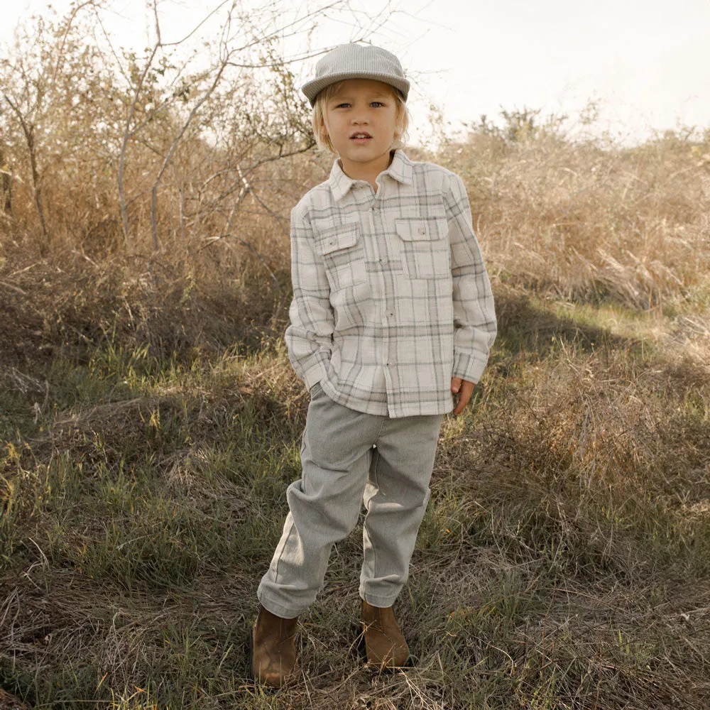 Collared Long Sleeve Shirt - Rustic Plaid - Stone