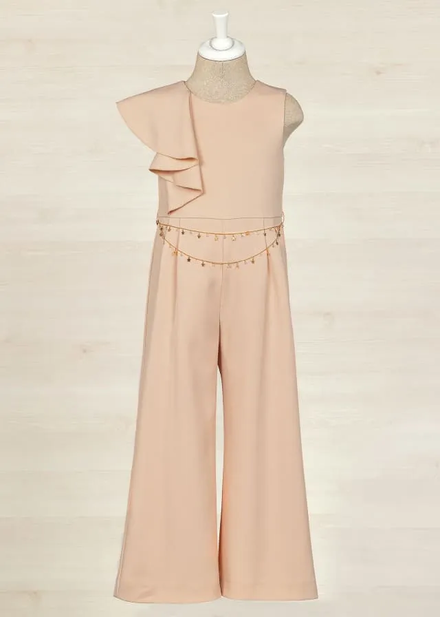 CREPE JUMPSUIT WITH GOLDEN CHAIN BELT