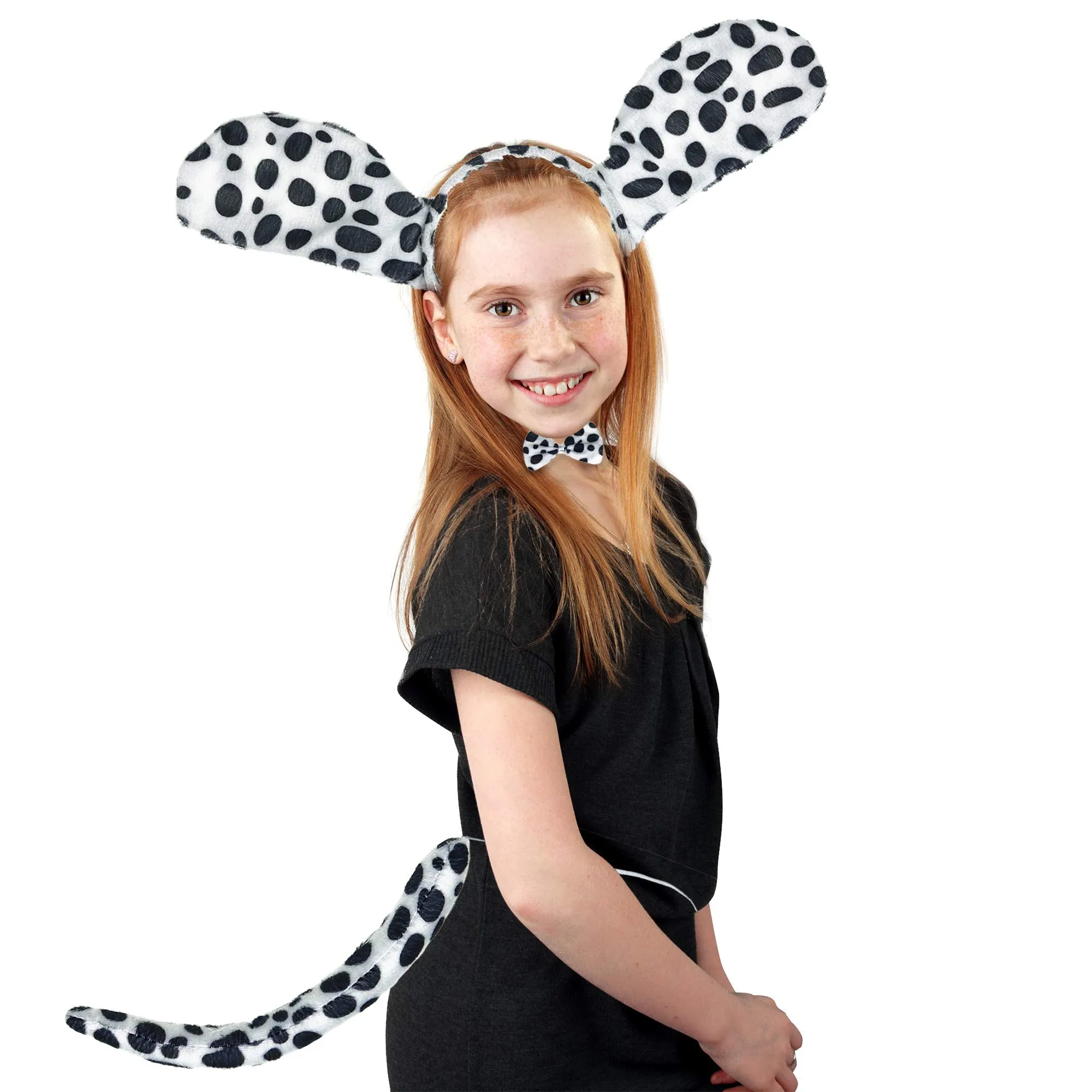 Dalmatian Dog Costume Set - Black and White Dog Ears Headband, Bowtie and Tail Accessories Set for Dog Costumes for Toddlers and Kids