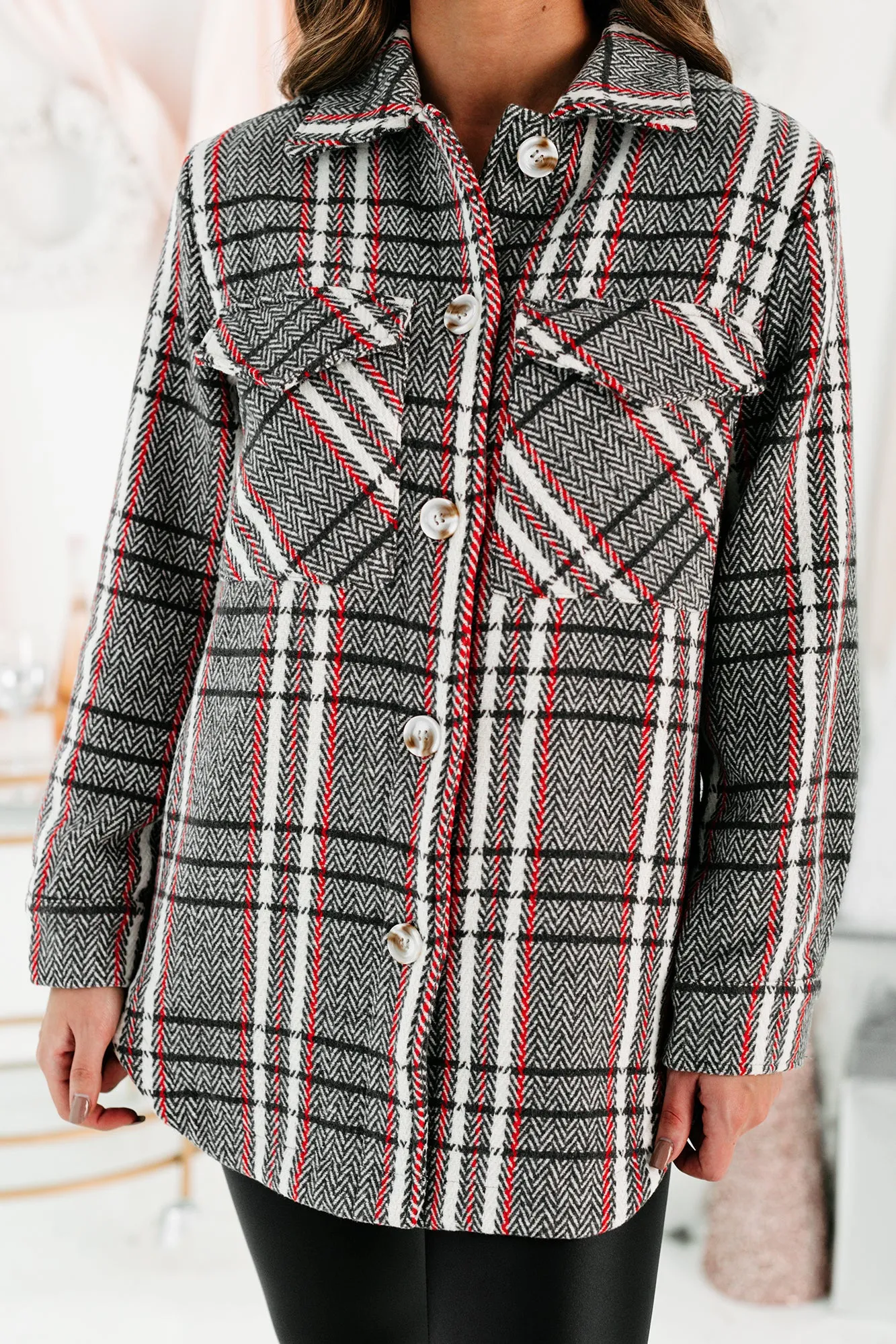 Dashing Away All Plaid Coat (Grey/Red)