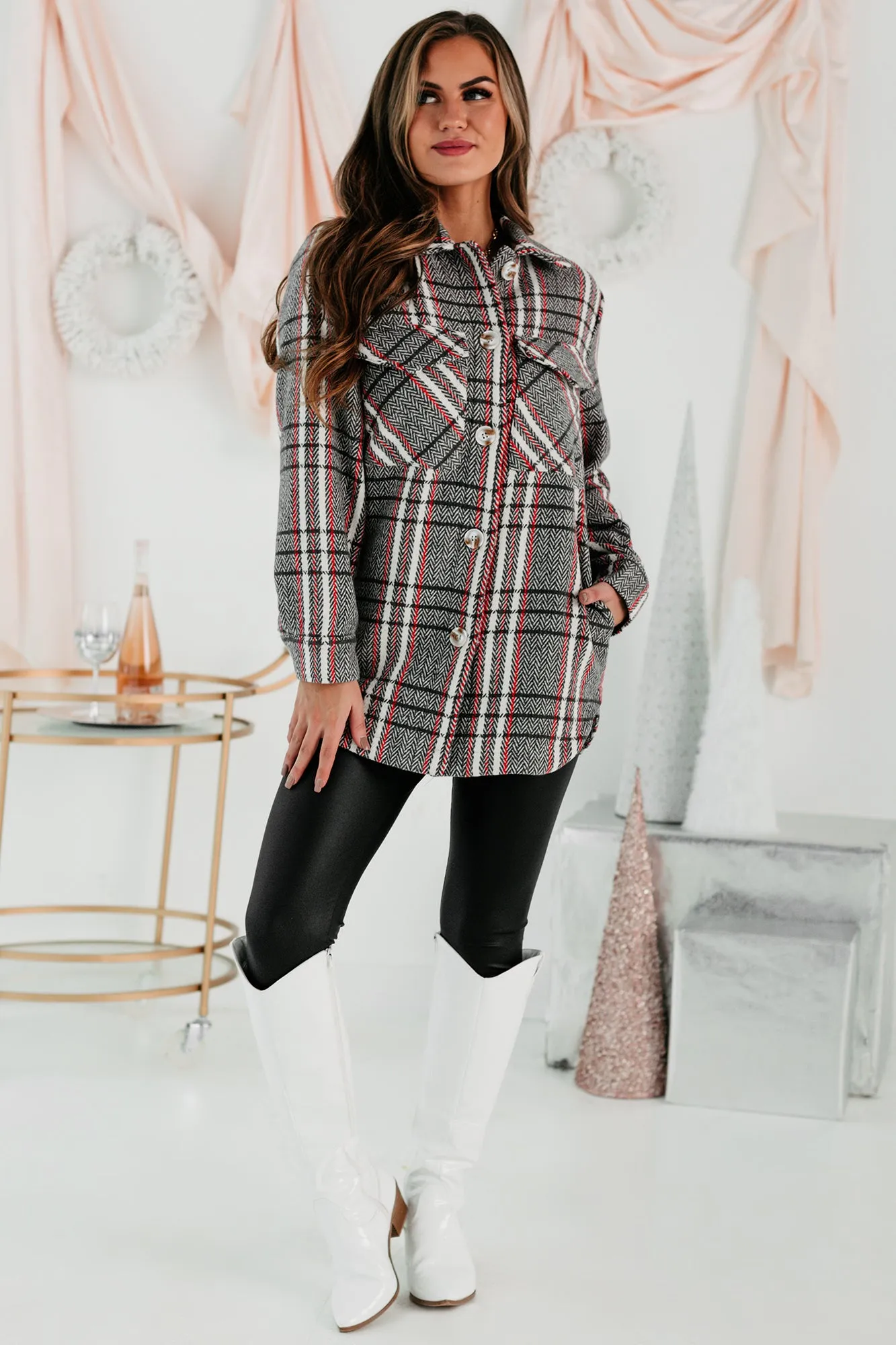 Dashing Away All Plaid Coat (Grey/Red)