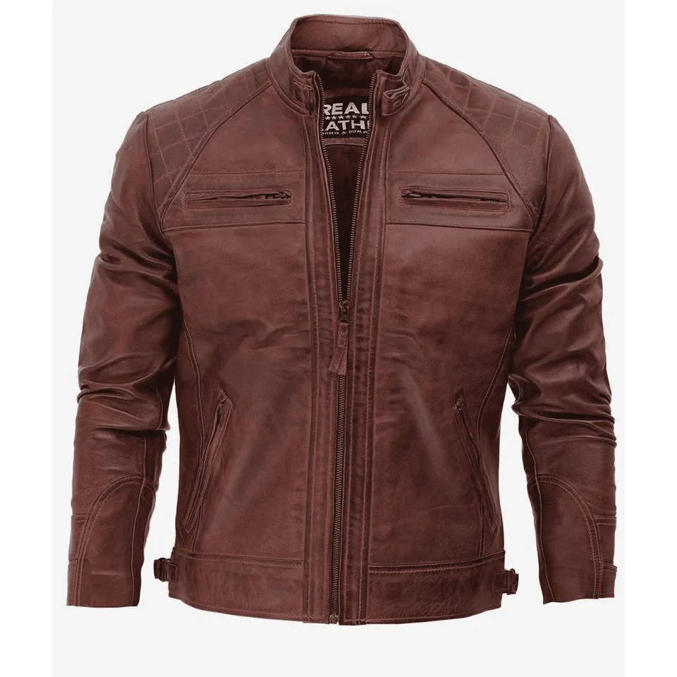 Distressed Brown Motorcycle Leather Jacket