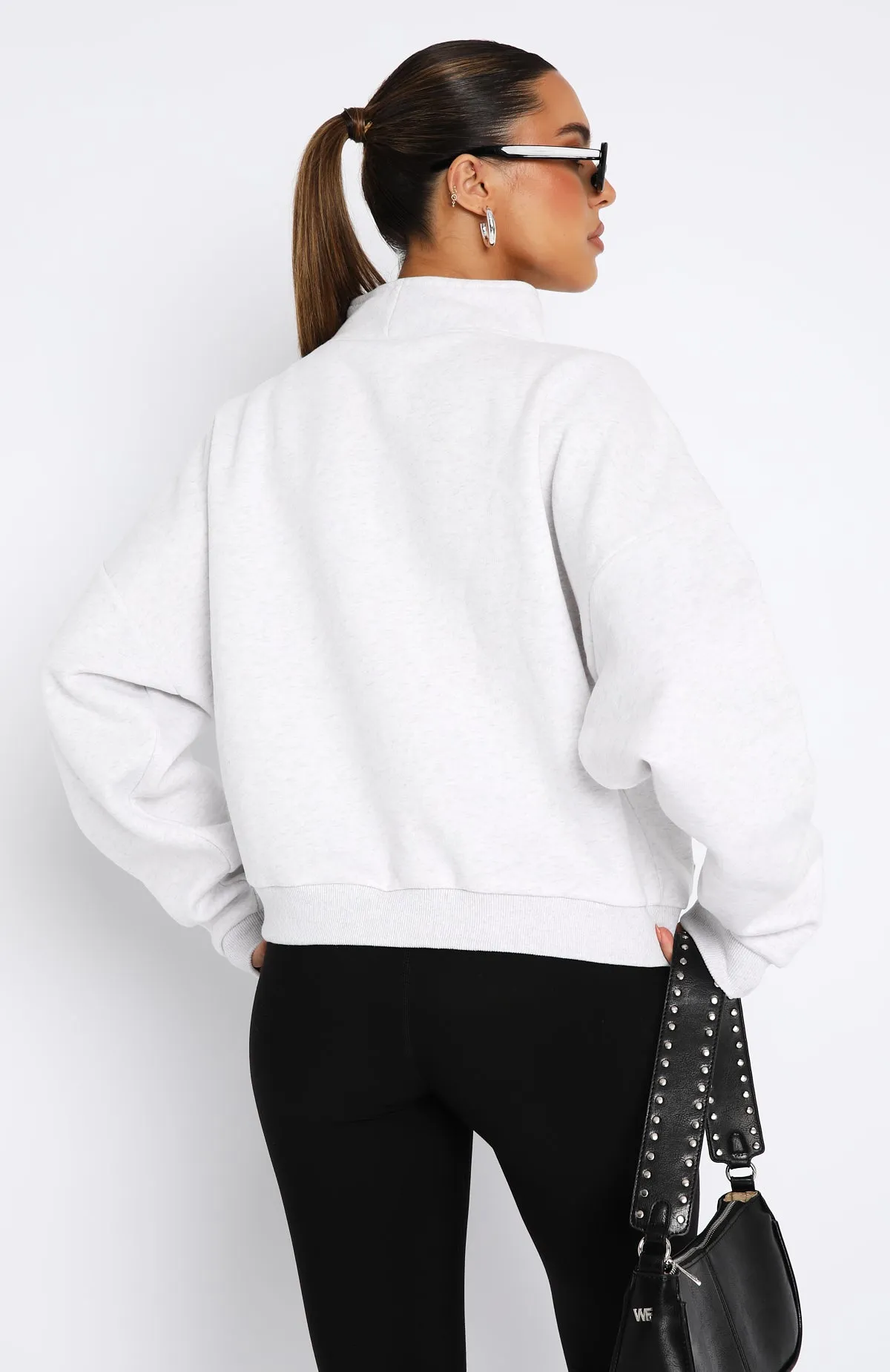 Doing It For You Zip Front Sweater Grey Marle