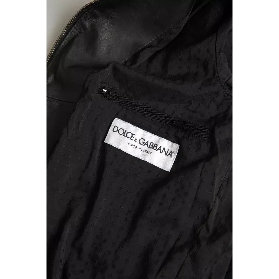 Dolce & Gabbana Black Bomber Leather Full Zip Biker Blouson Jacket