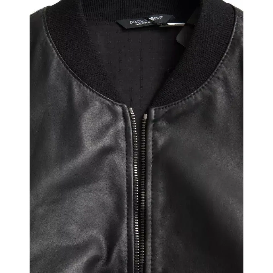 Dolce & Gabbana Black Bomber Leather Full Zip Biker Blouson Jacket