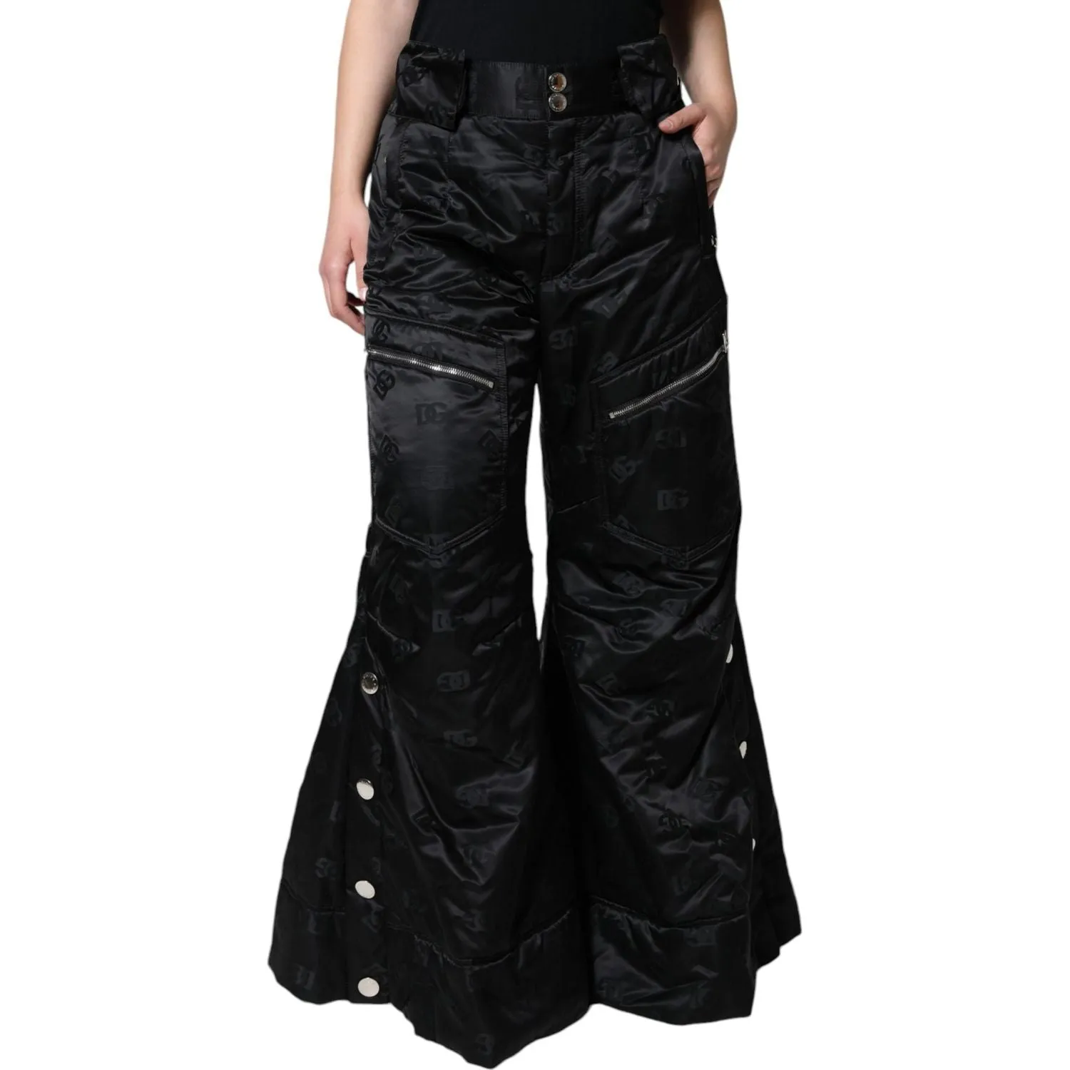 Dolce & Gabbana Black Quilted High Waist Women Wide Leg Pants