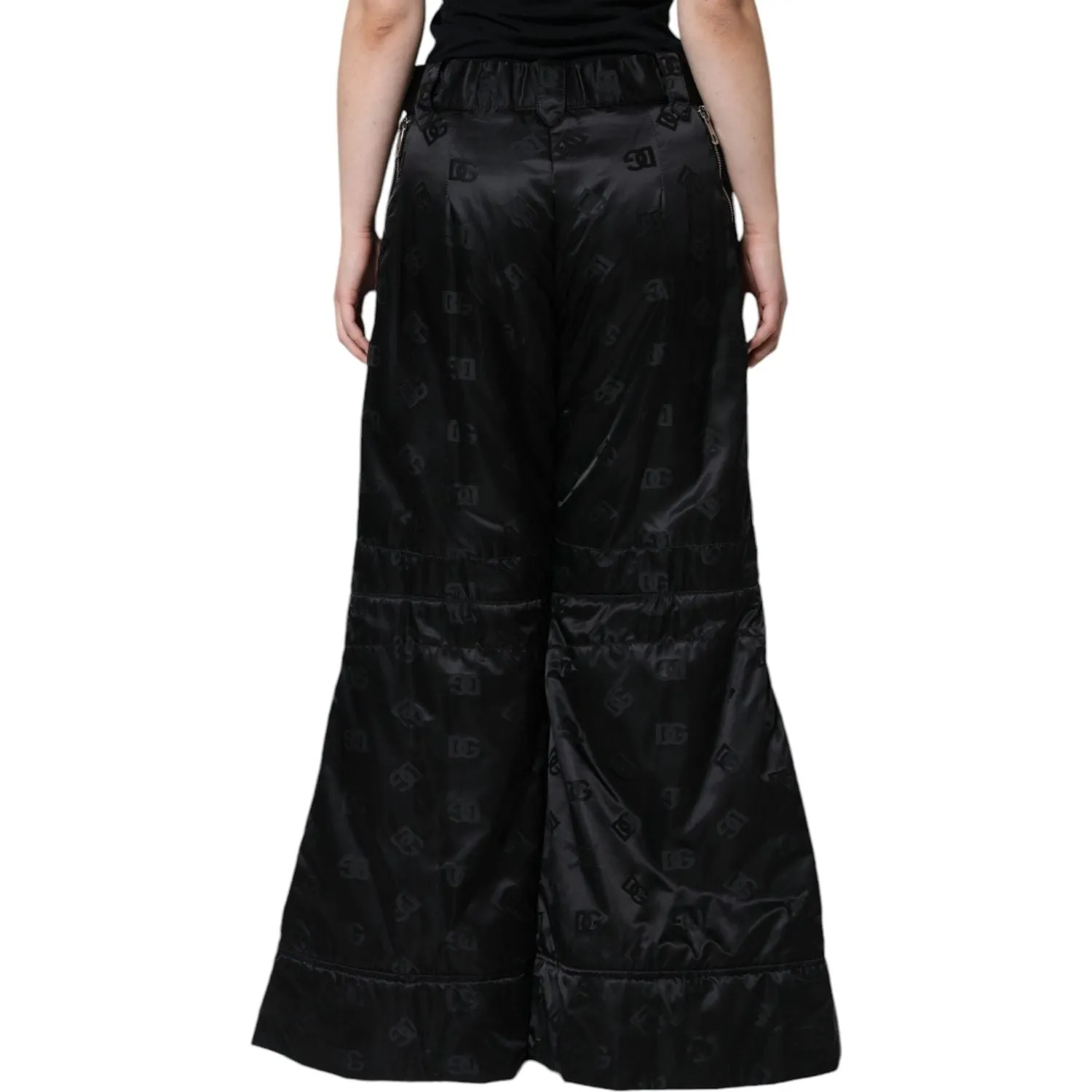 Dolce & Gabbana Black Quilted High Waist Women Wide Leg Pants