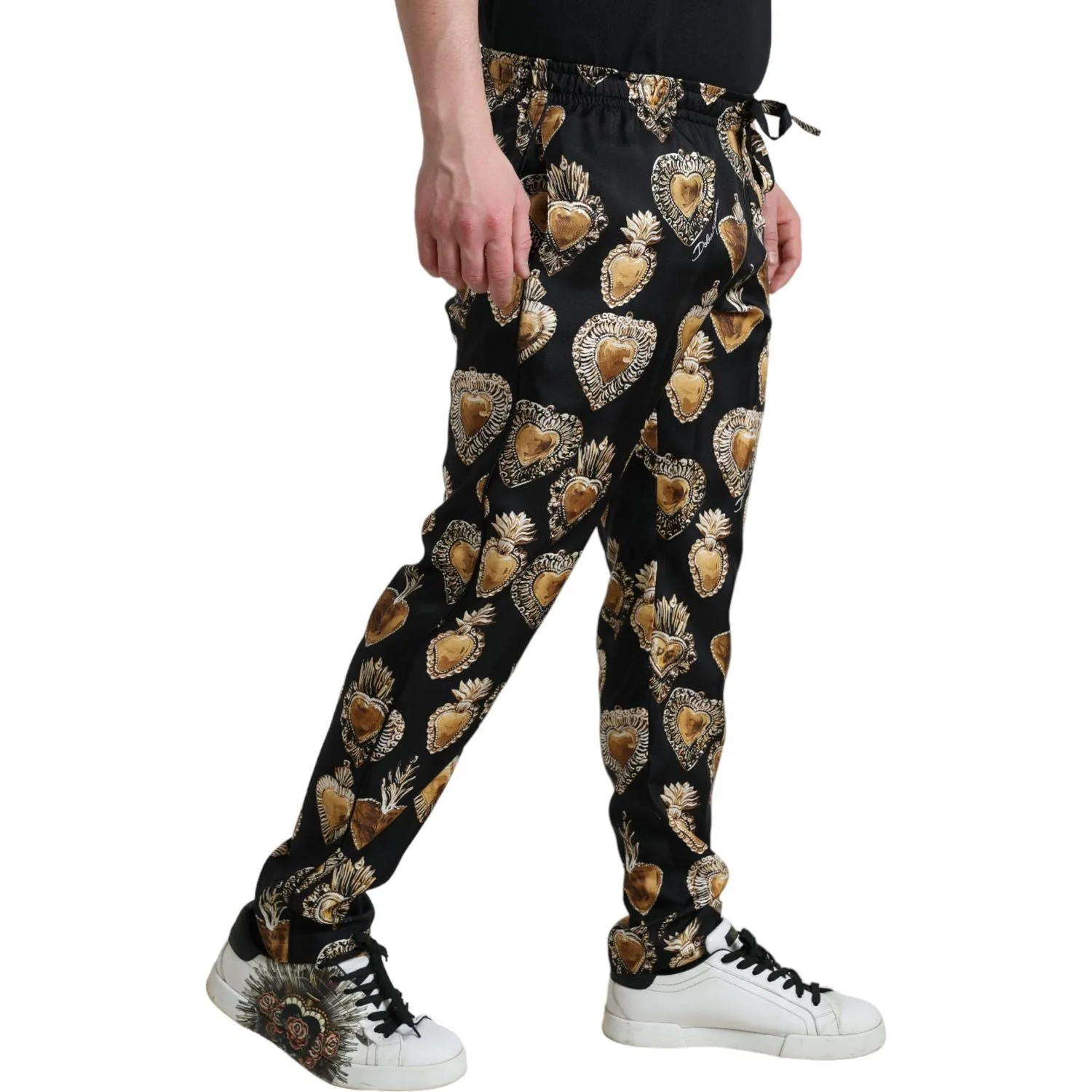 Dolce & Gabbana Chic Heart Print Silk Pajama Pants