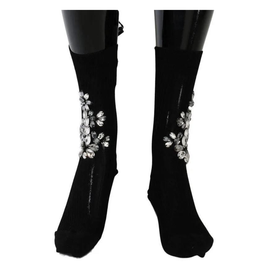 Dolce & Gabbana Crystal Embellished Black Knit Stockings