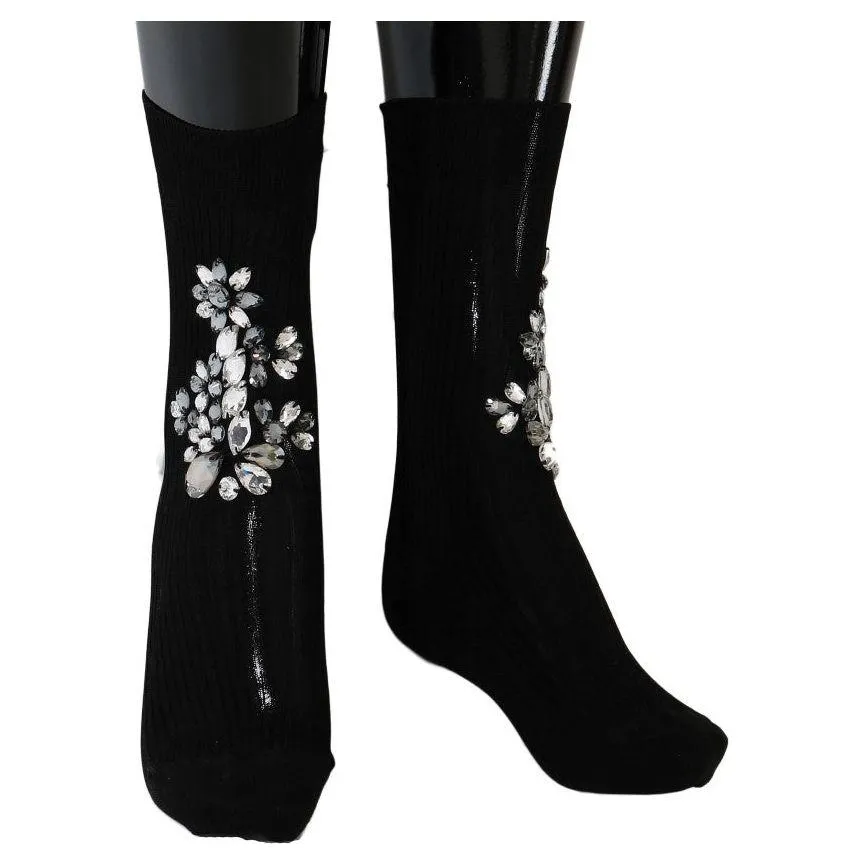 Dolce & Gabbana Crystal Embellished Black Knit Stockings