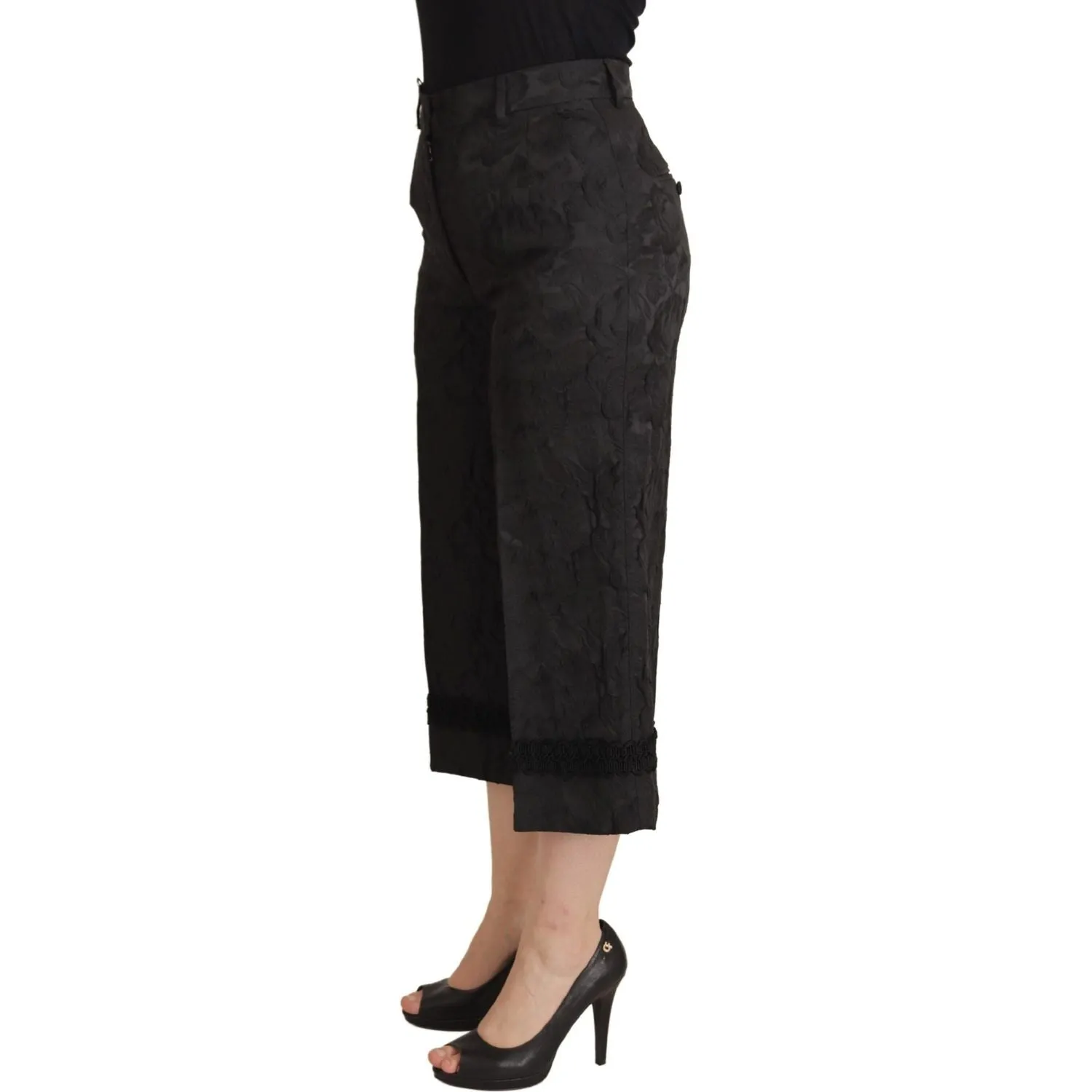 Dolce & Gabbana Elegant Black Brocade Cropped Pants