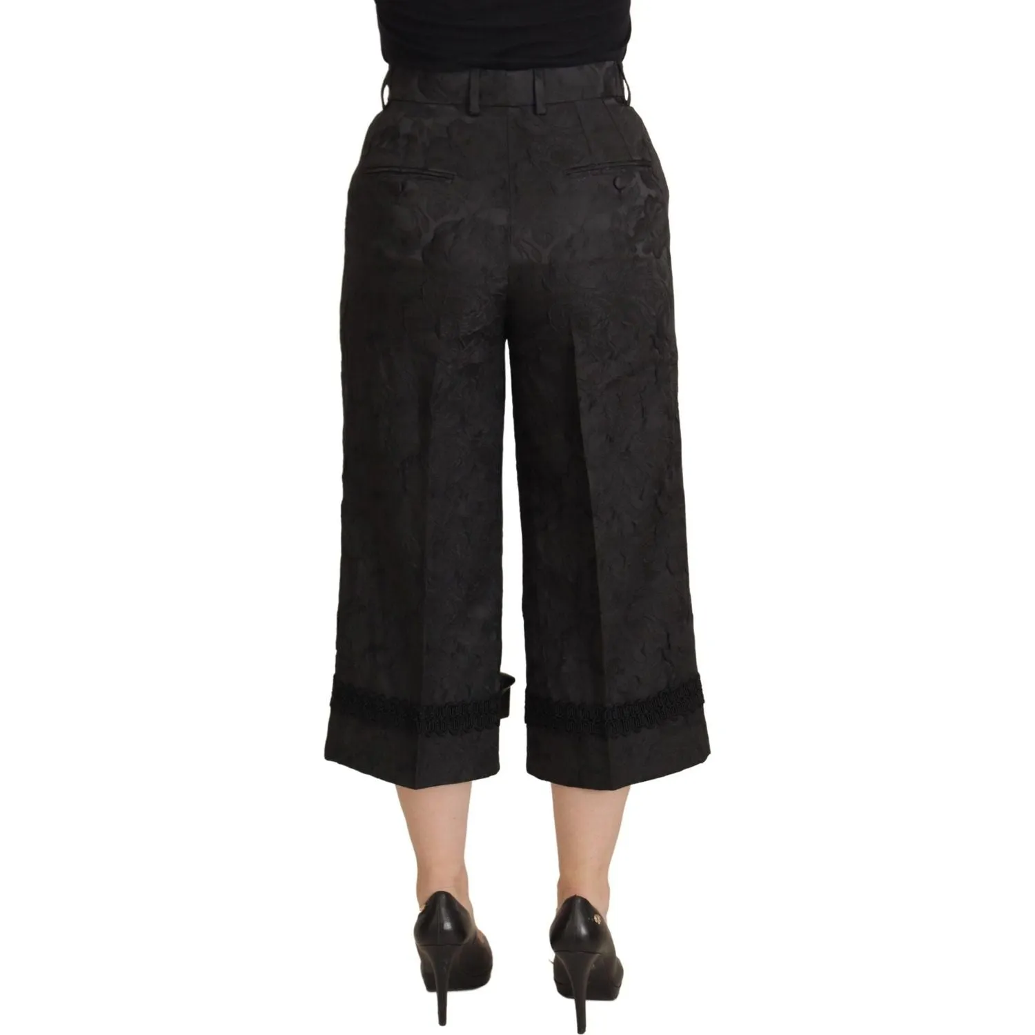 Dolce & Gabbana Elegant Black Brocade Cropped Pants