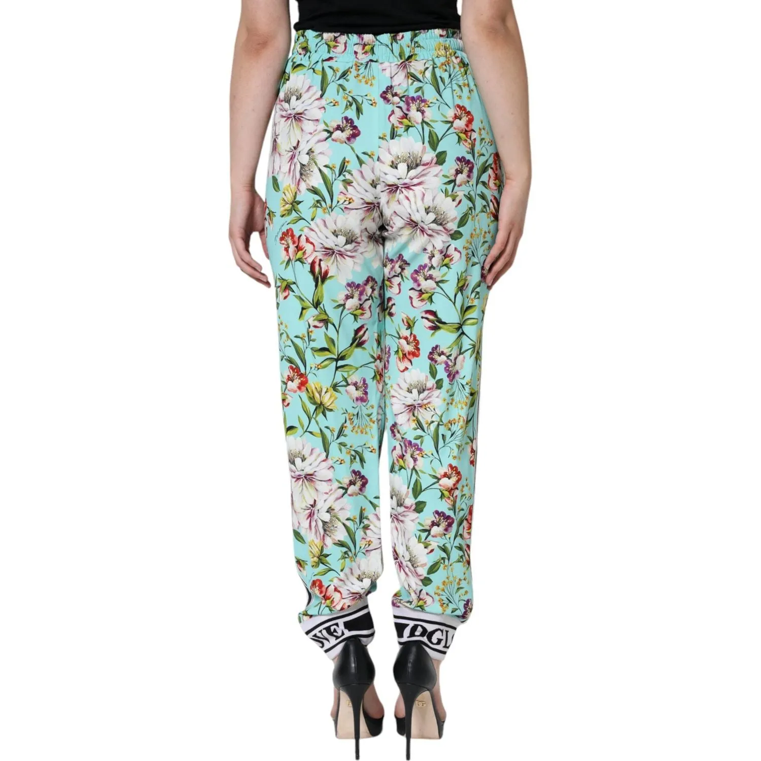 Dolce & Gabbana Green Floral Mid Waist Jogger Women Pants