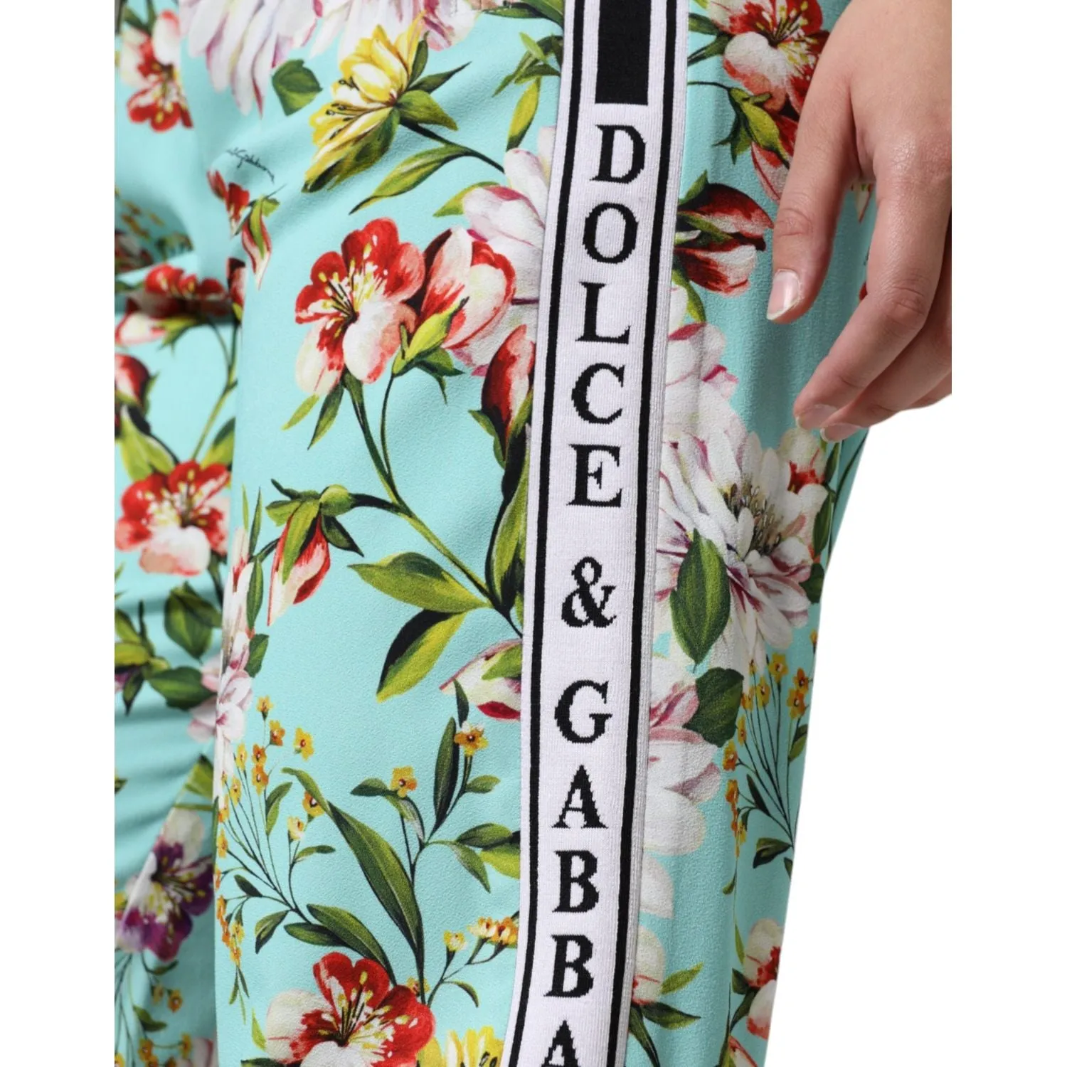 Dolce & Gabbana Green Floral Mid Waist Jogger Women Pants