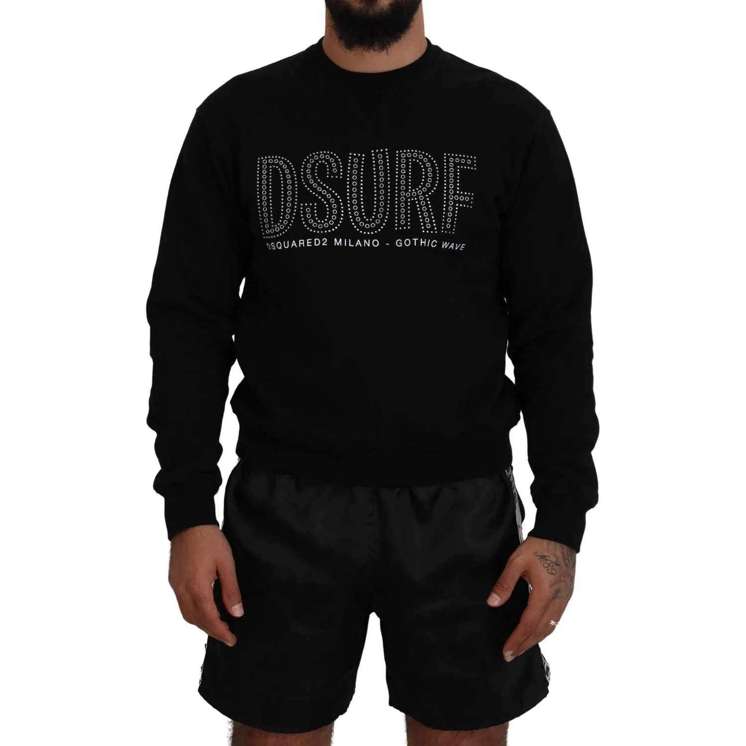 Dsquared² Black Cotton Printed Long Sleeves Pullover Sweater