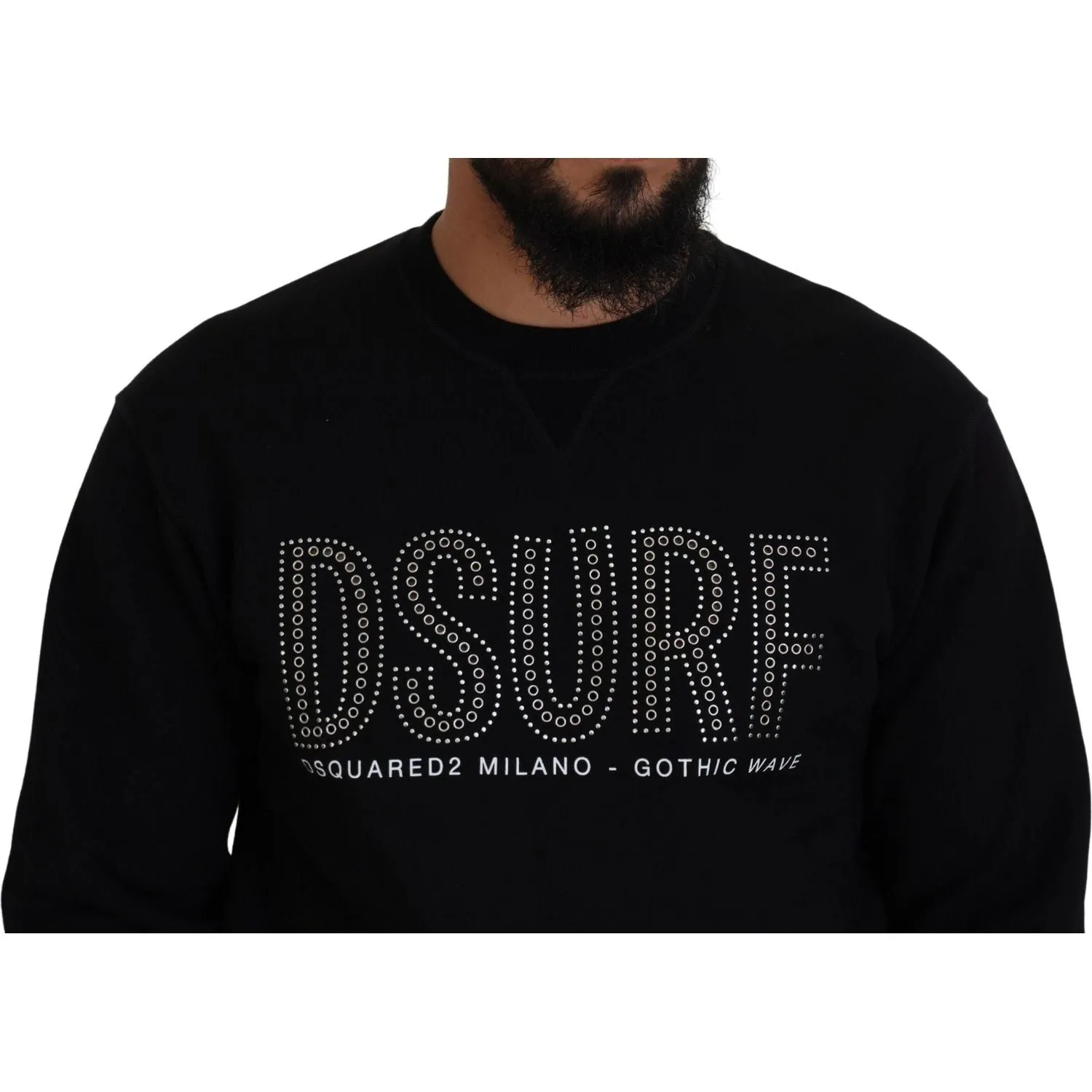 Dsquared² Black Cotton Printed Long Sleeves Pullover Sweater