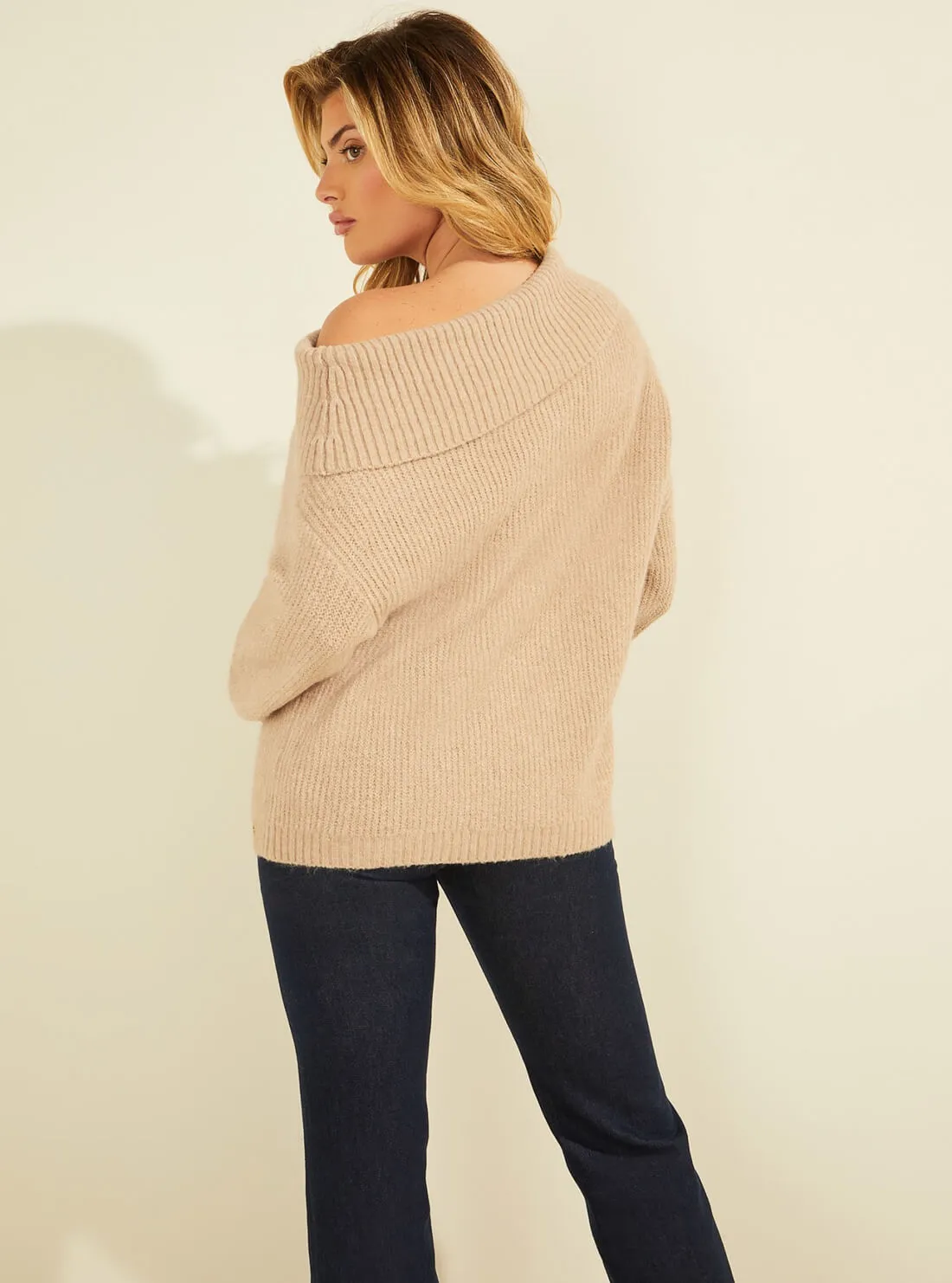 Eco Moccasin Beige Gerri Off Shoulder Knit Top