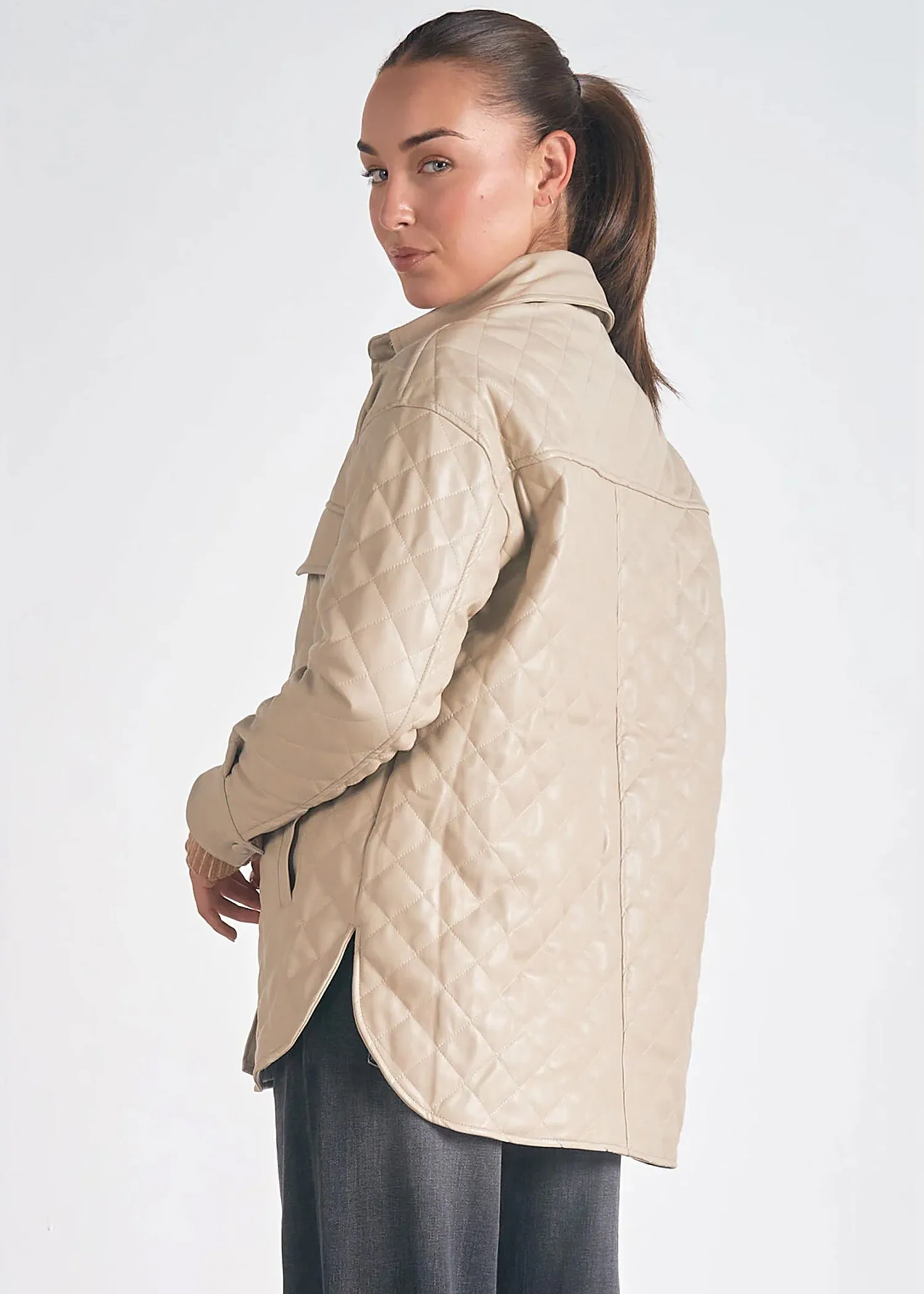 Elan Faux Leather Quilted Jacket - MD