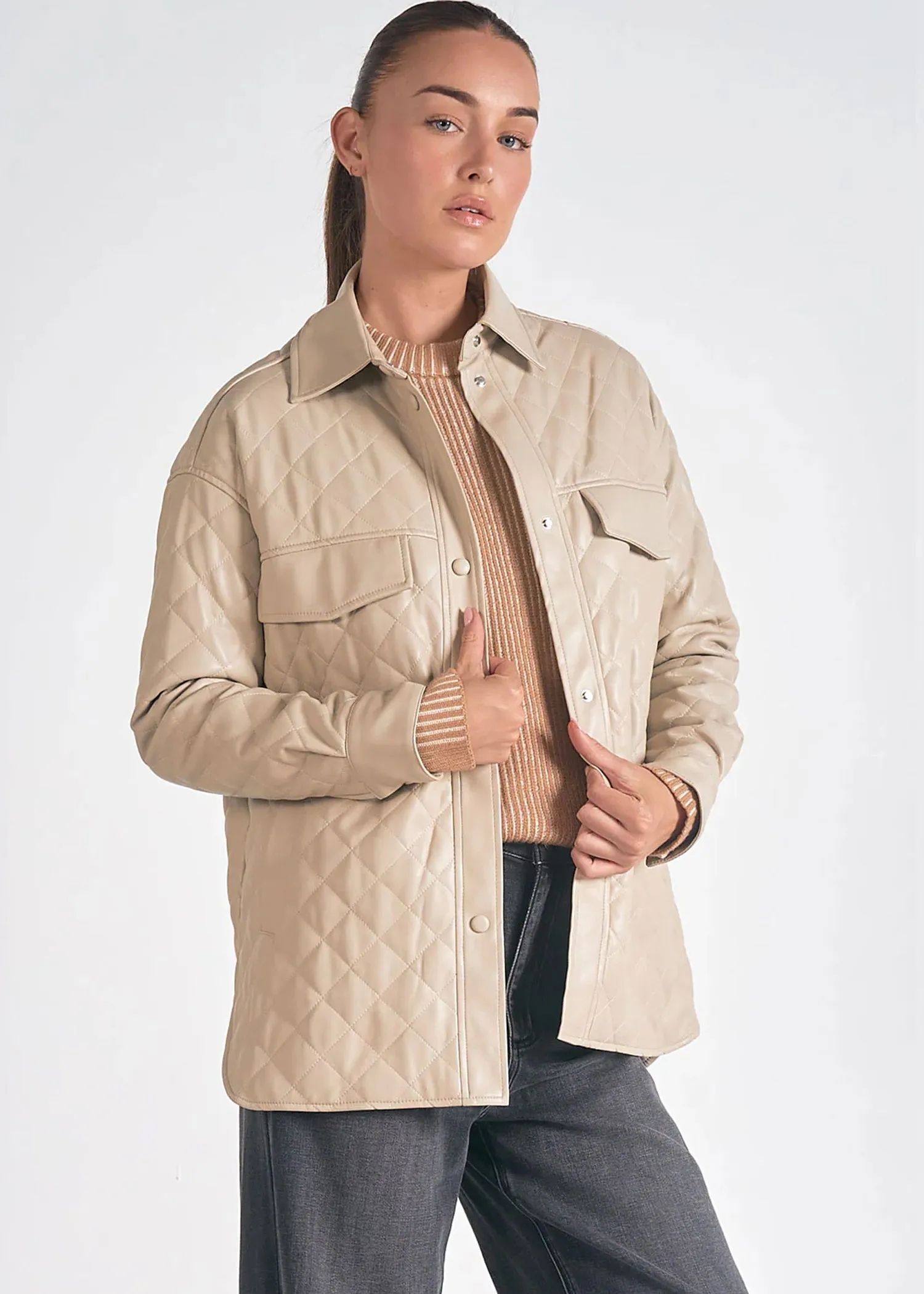 Elan Faux Leather Quilted Jacket - MD