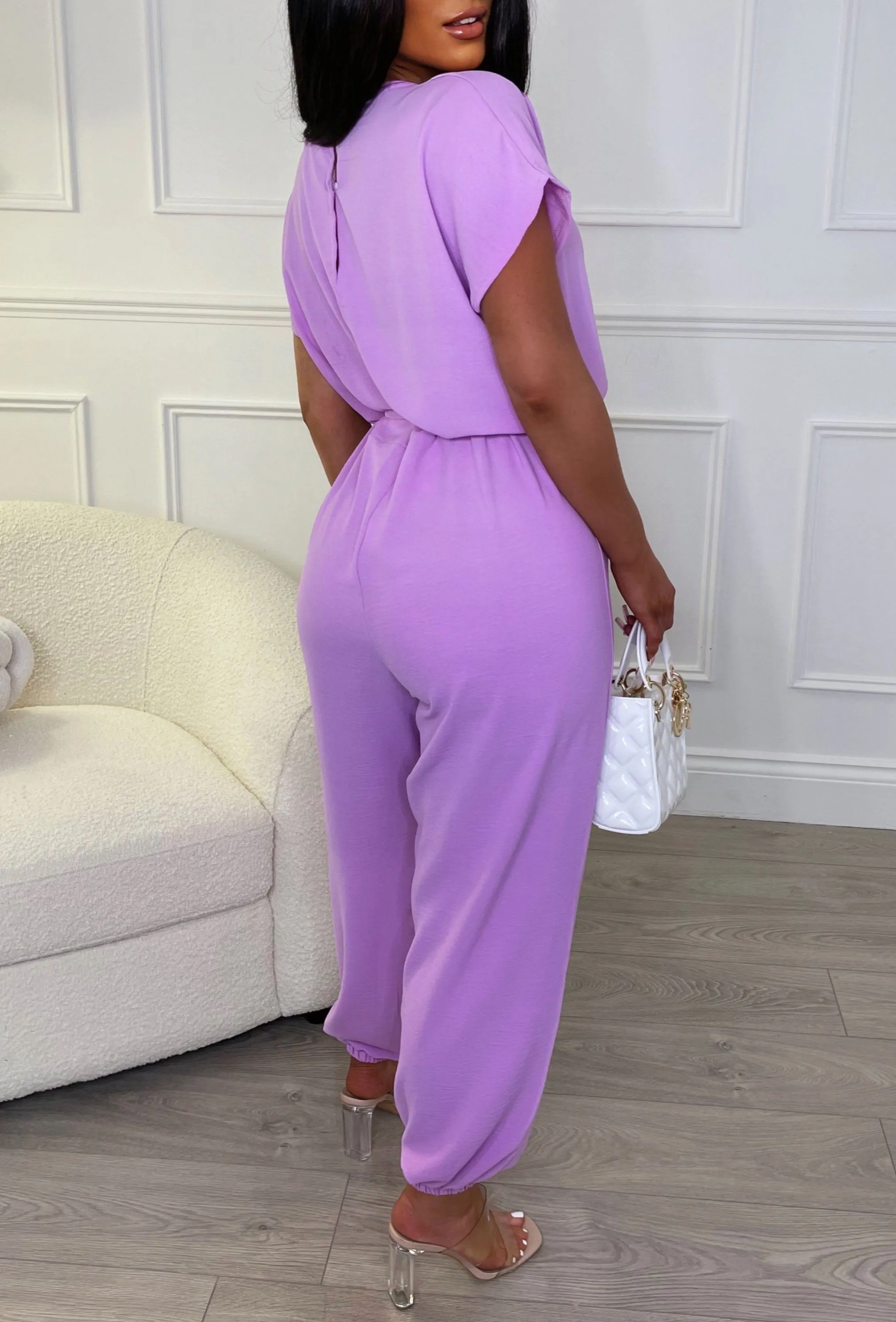 Everyday Elegance Lilac Elasticated Hem Belted Jumpsuit