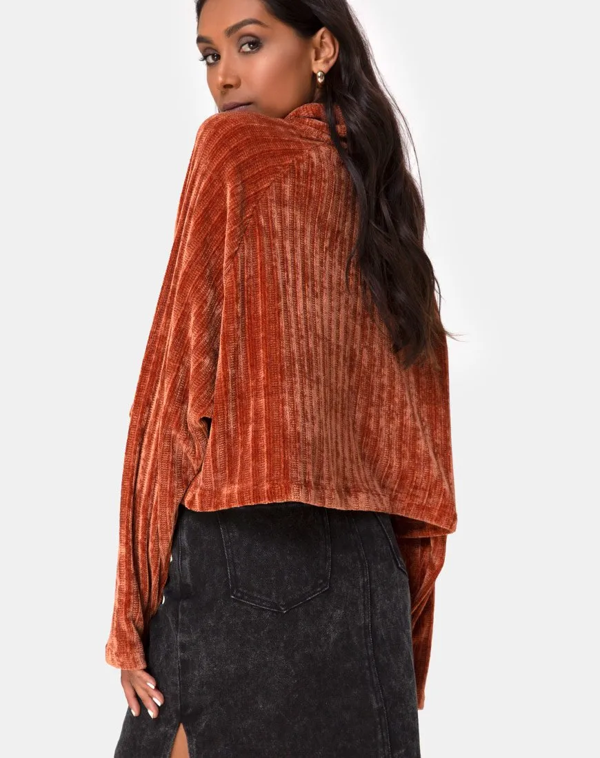 Evie Cropped Sweater in Rust Chenille