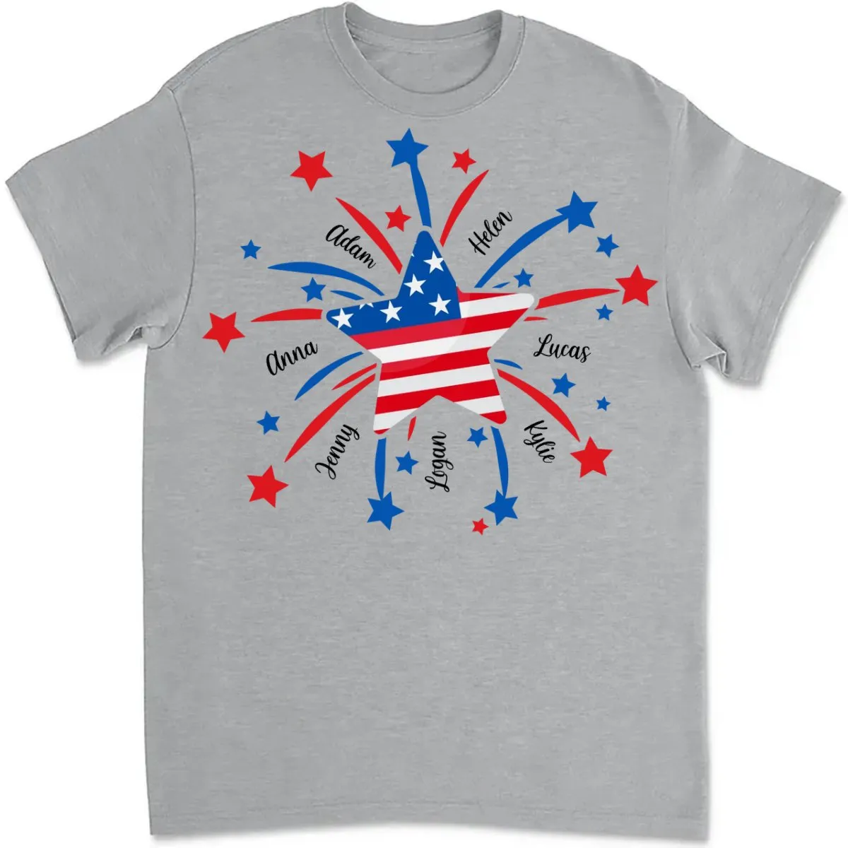 Family - American Flag Firework Shirts Custom Names - Personalized T-Shirt