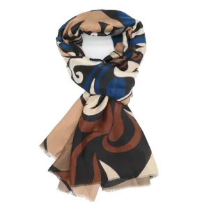 Fancy Print Scarf Brown & Navy