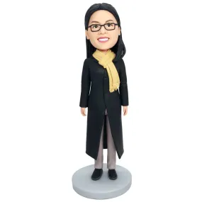 Female In Black Coat With A Scarf Custom Figure Bobbleheads