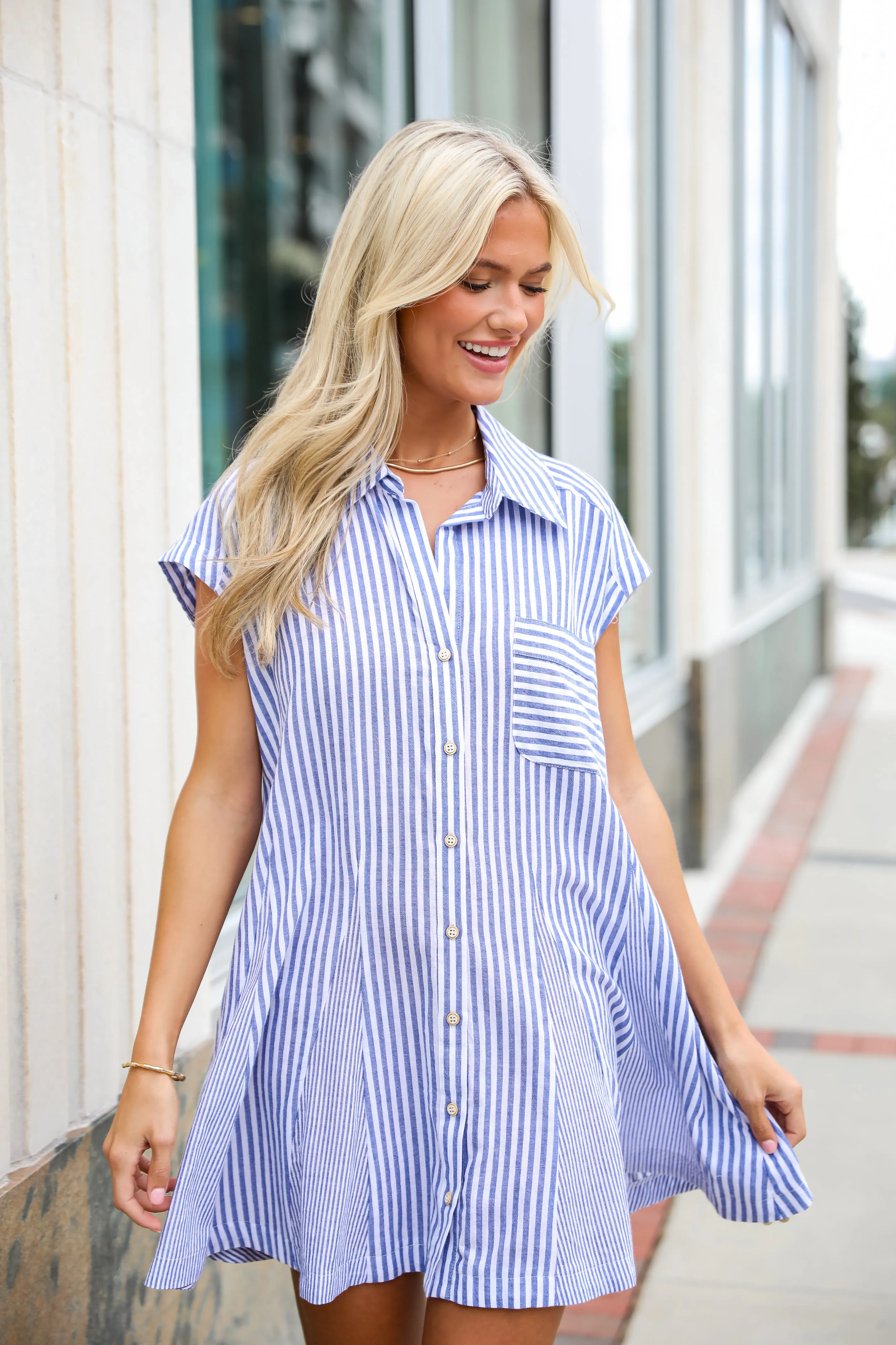 FINAL SALE - Summer Design Denim Striped Mini Dress