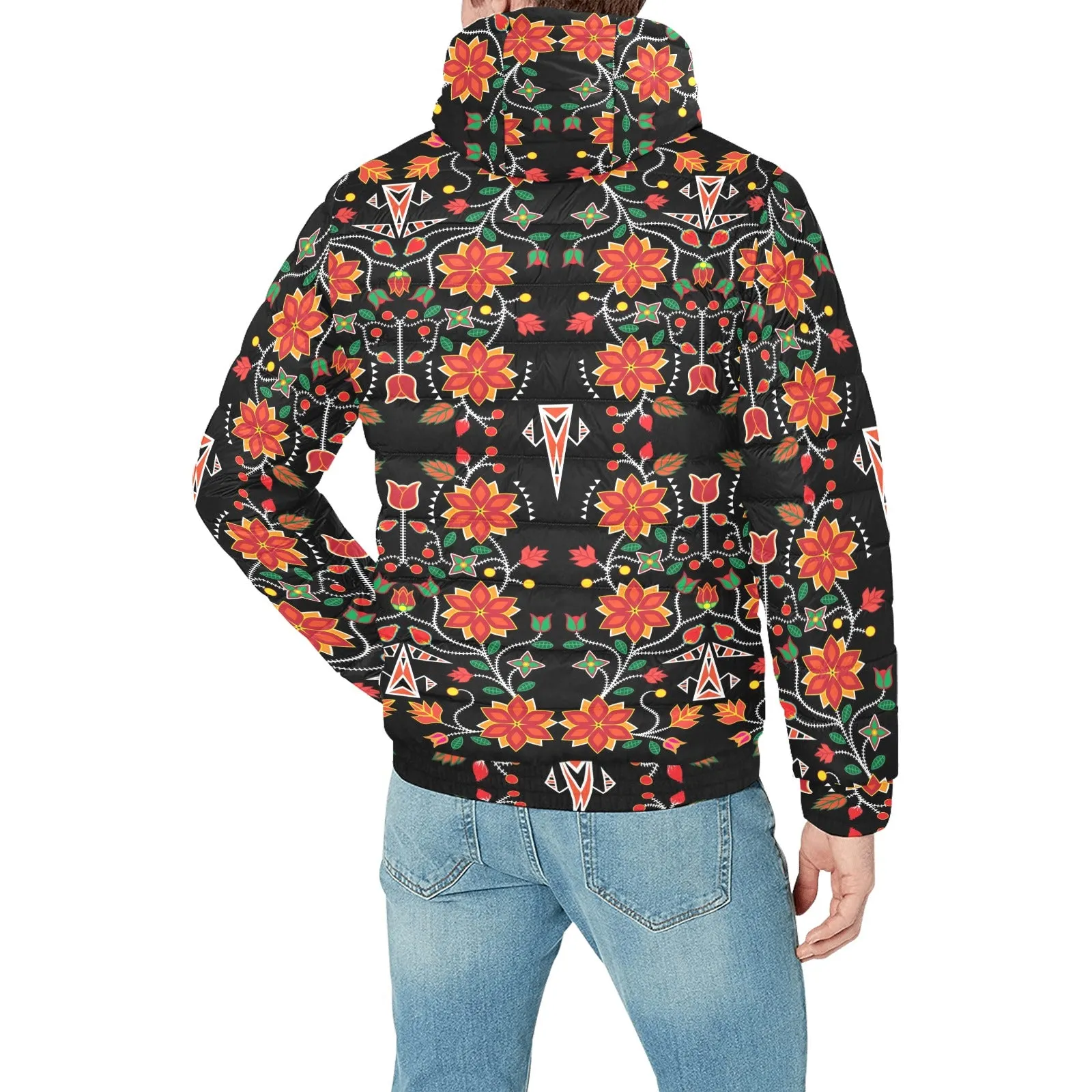 Floral Beadwork Six Bands Men's Padded Hooded Jacket