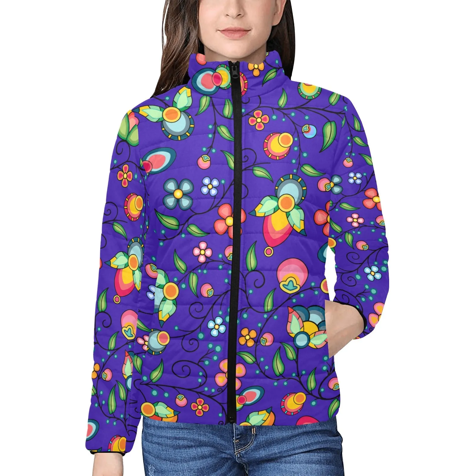 Floral Bounty Blue Women's Padded Jacket