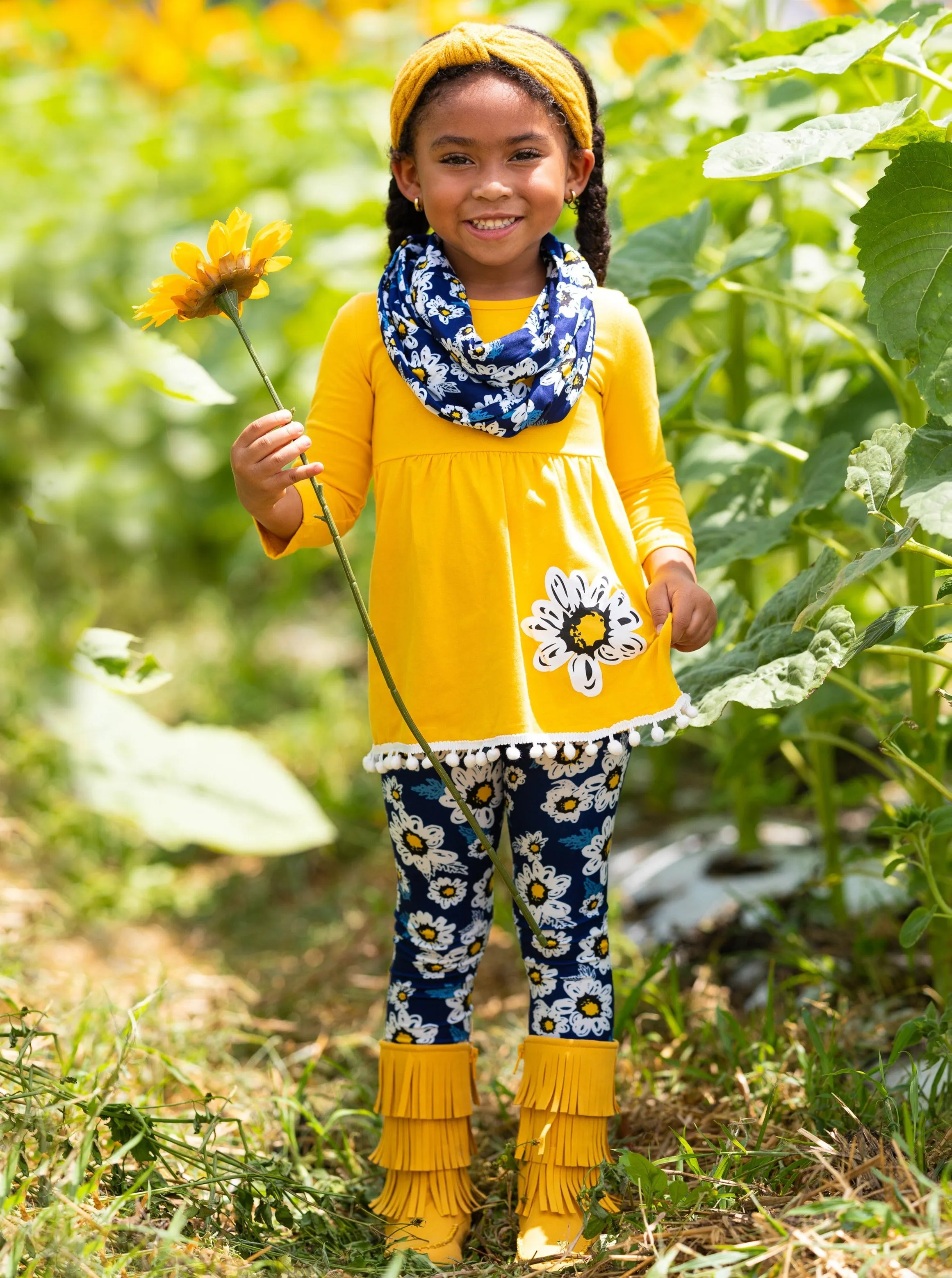 Flower Fancy Tunic, Leggings and Scarf Set