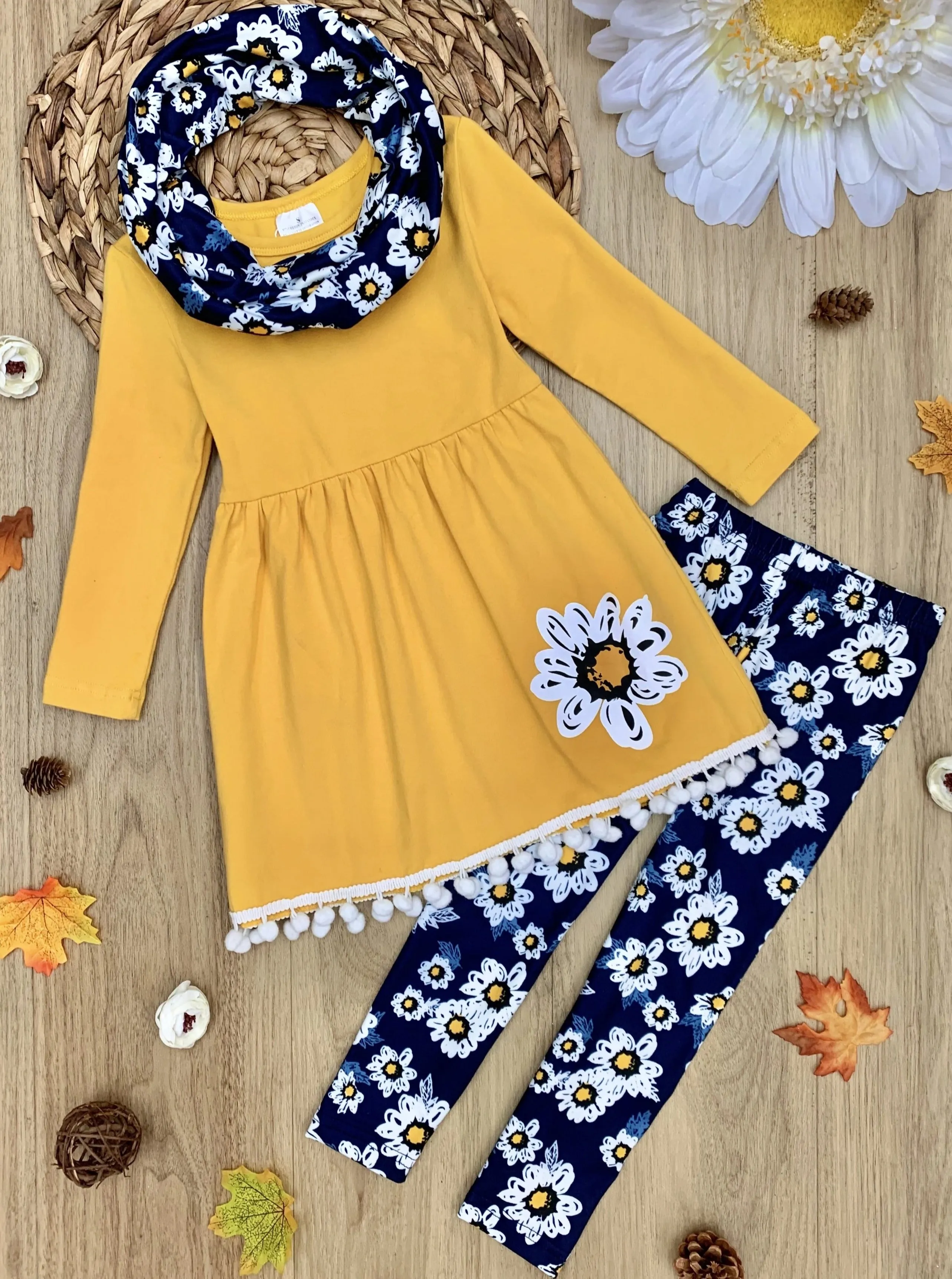 Flower Fancy Tunic, Leggings and Scarf Set