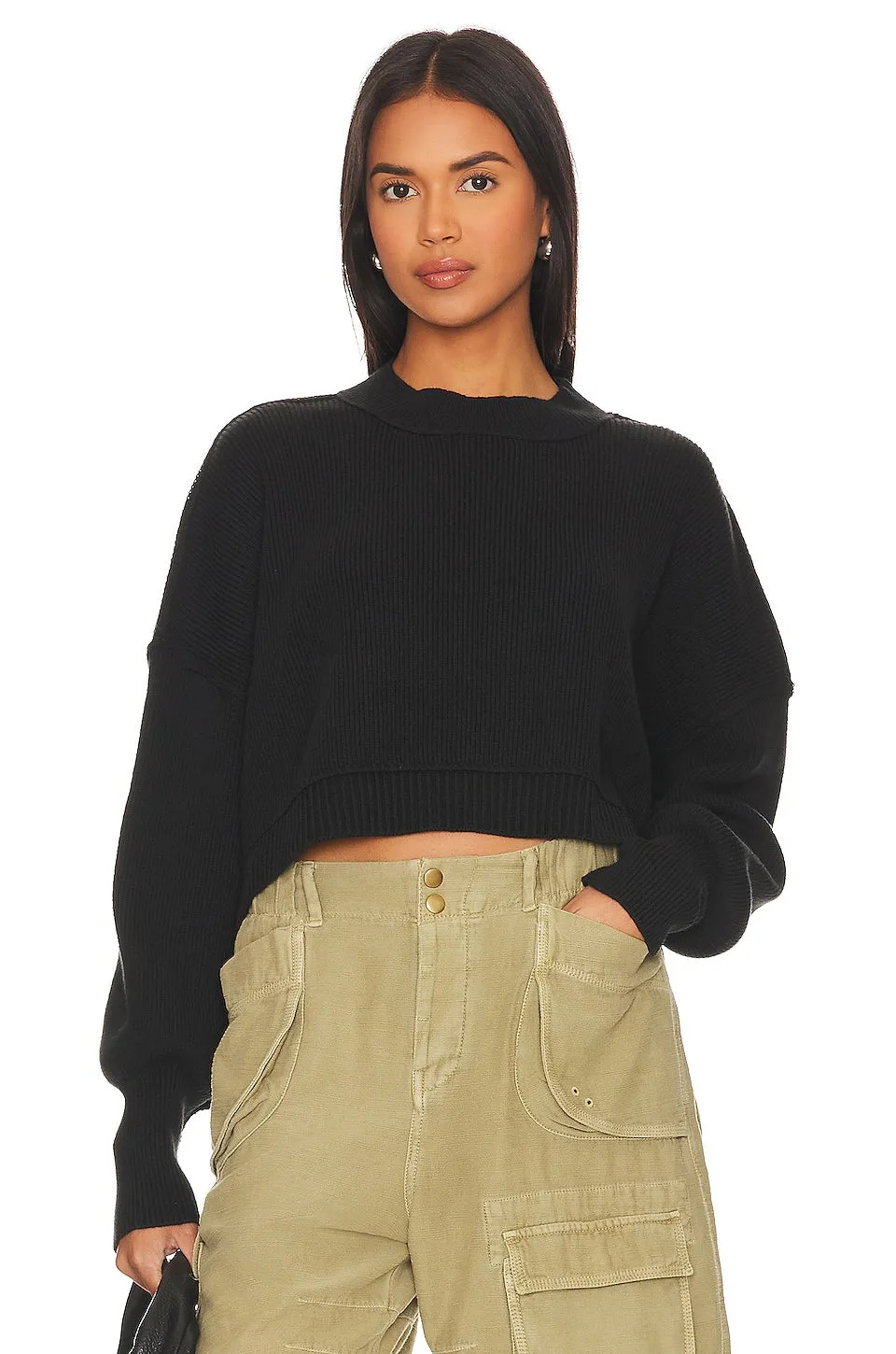 Free People Easy Street Crop Sweater, black