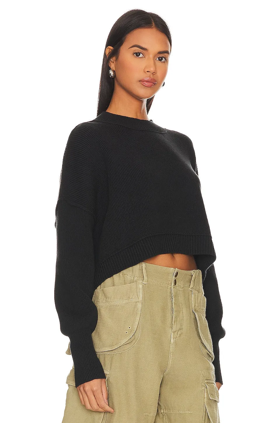 Free People Easy Street Crop Sweater, black