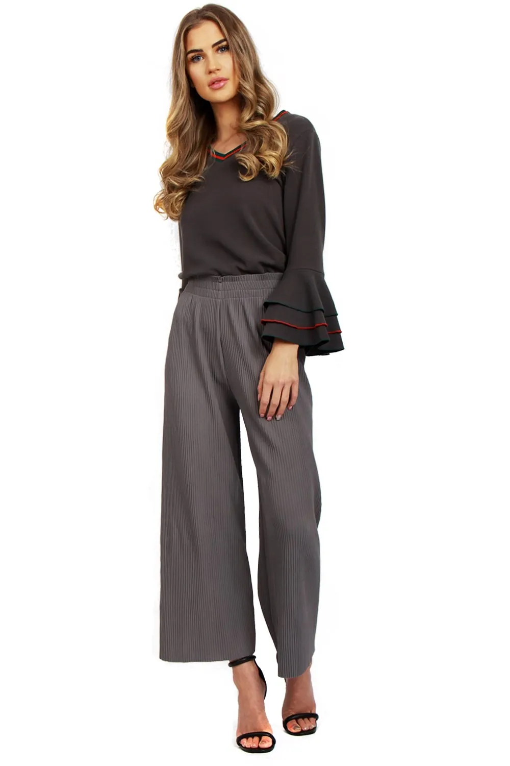 Full Length Thick Elasticated High Waist Pleated Culotte Trouser