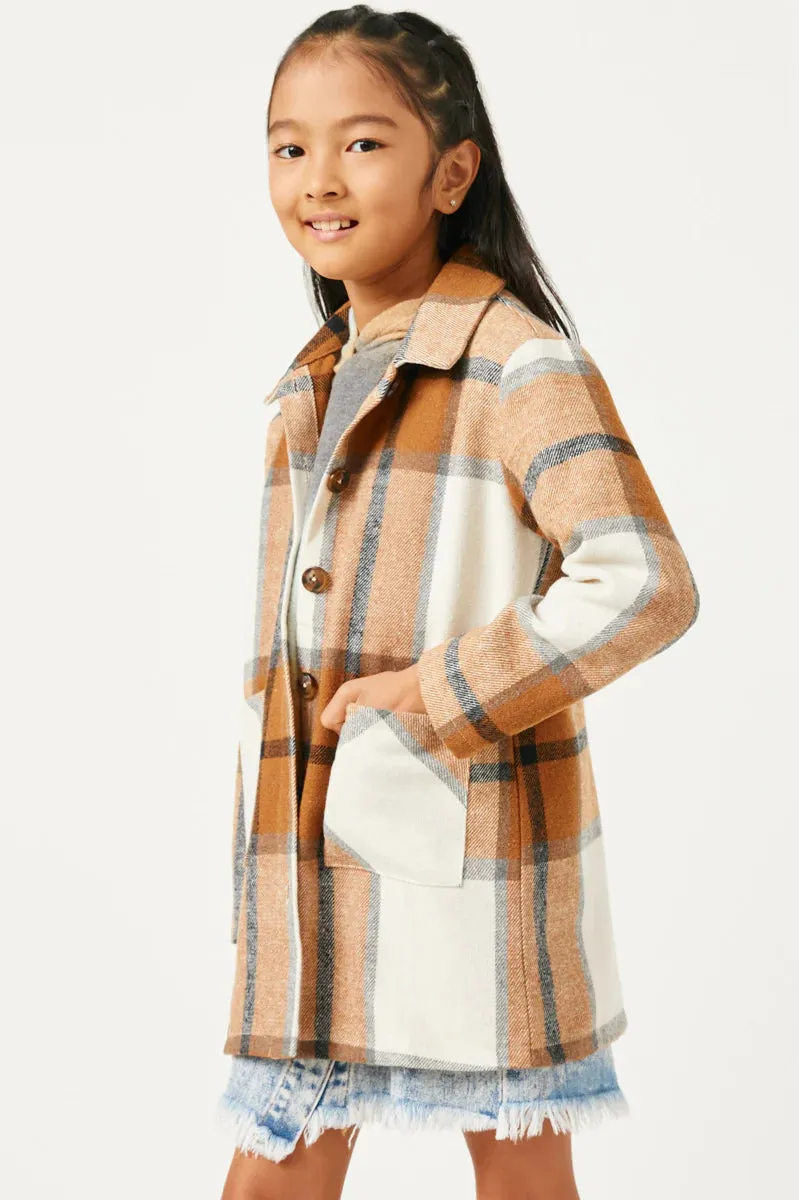 Girls Plaid Patch Pocket Shacket