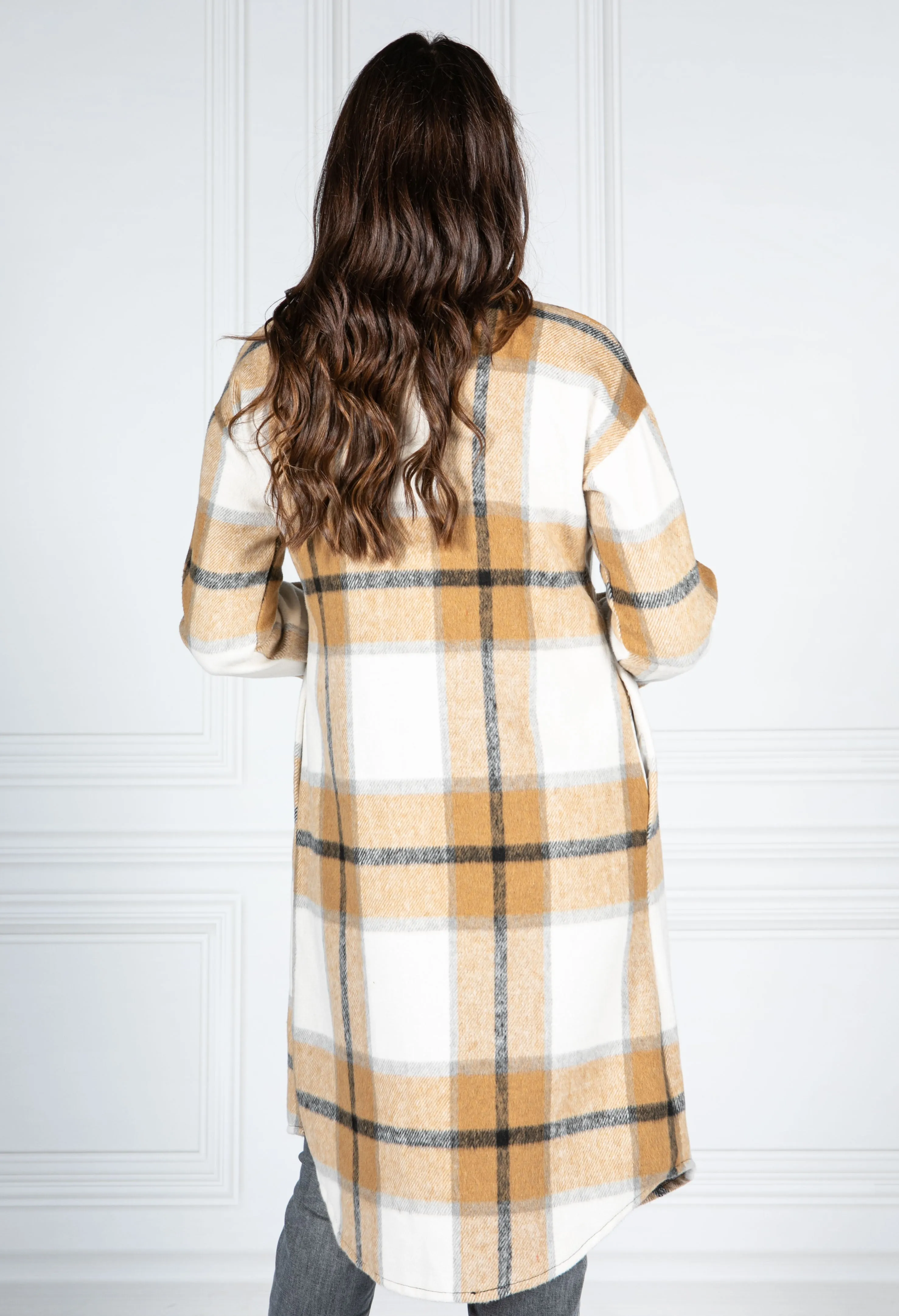 Golden Brown Checked Midi Coat