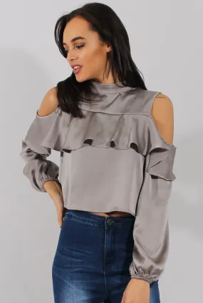 Grey Cold Shoulder Frill Layer Top - Lucy