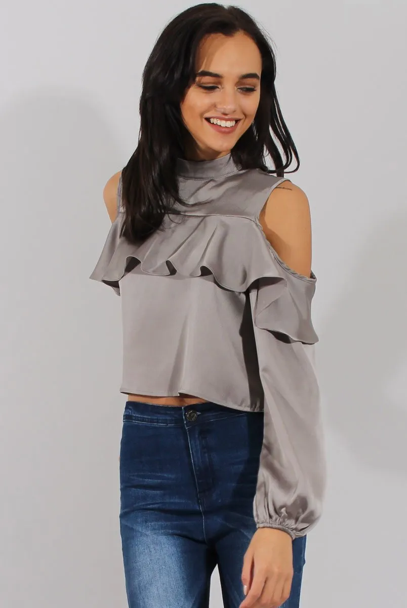 Grey Cold Shoulder Frill Layer Top - Lucy