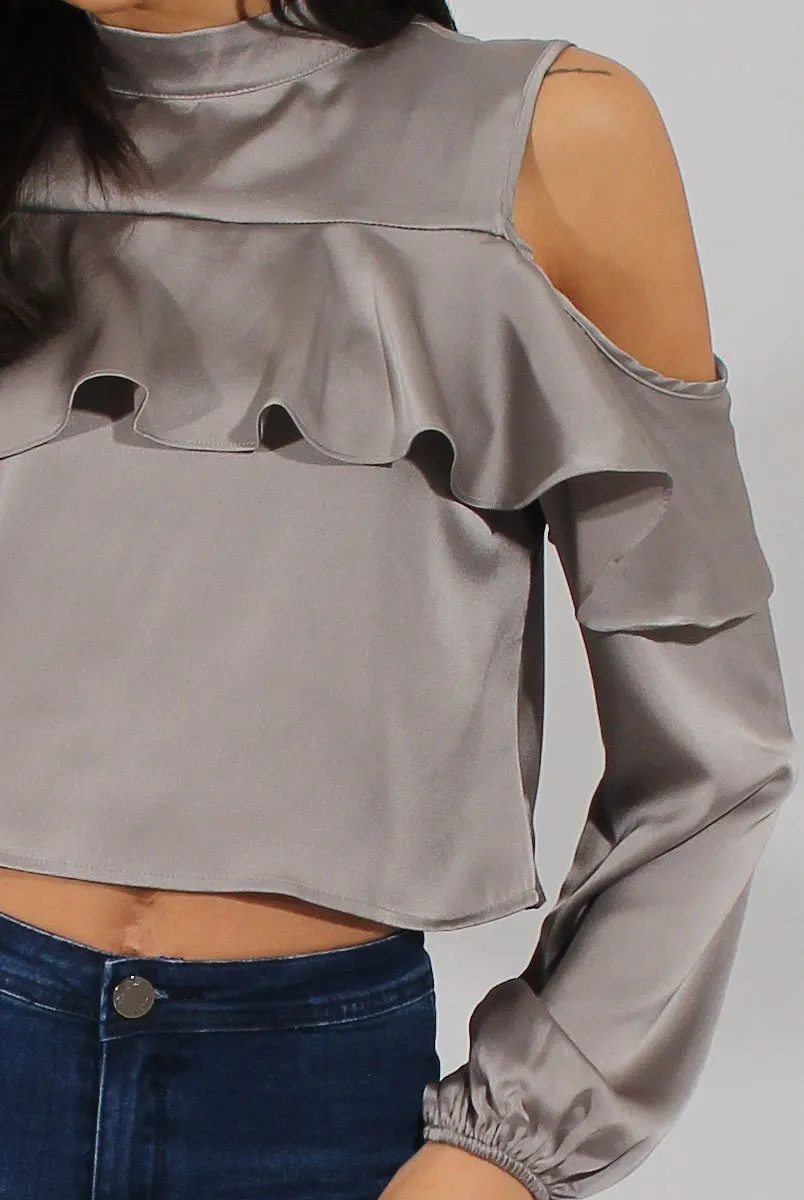 Grey Cold Shoulder Frill Layer Top - Lucy