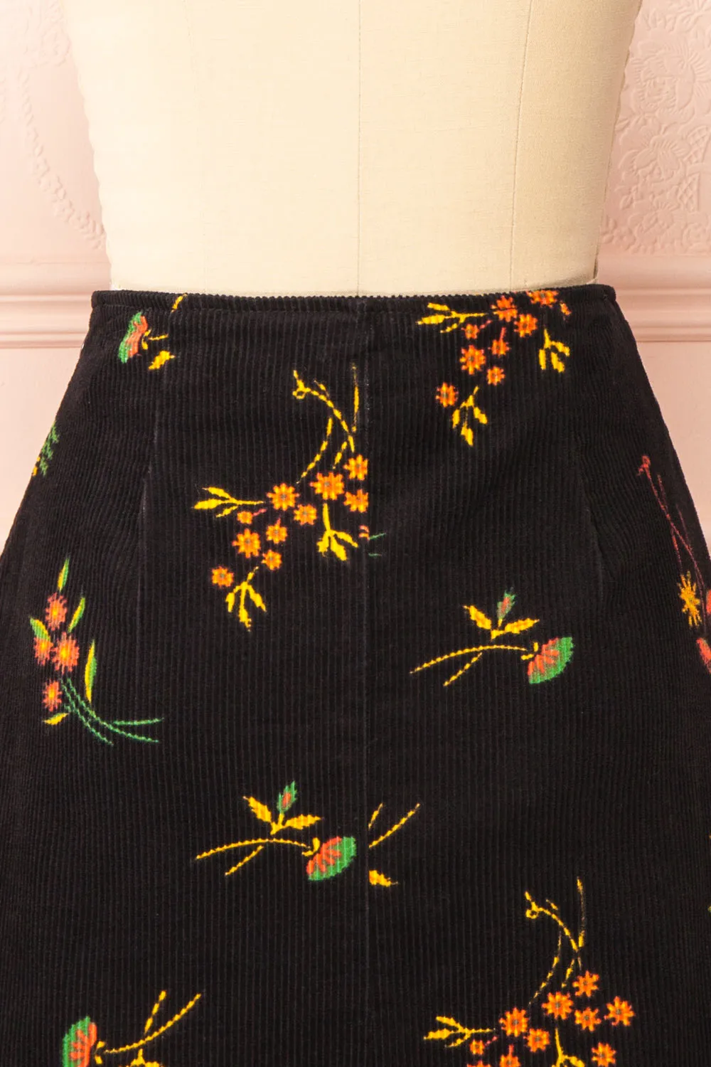 Hadley | Black Floral Short Corduroy Skirt