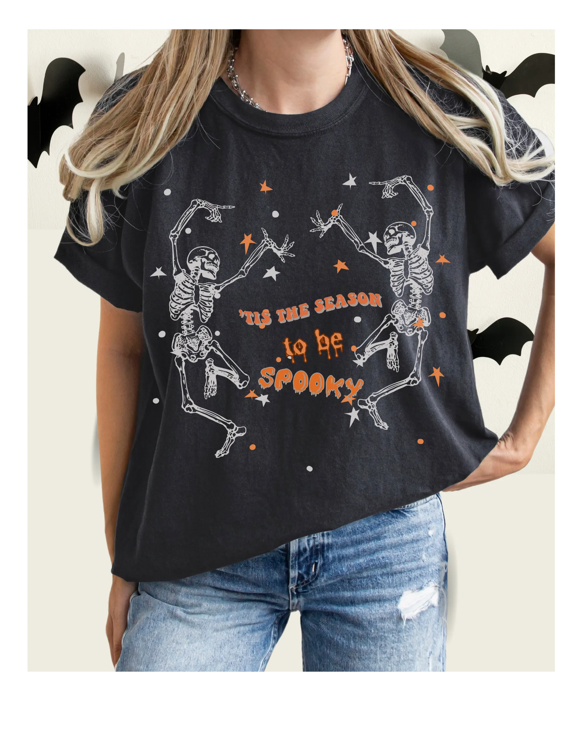 Halloween Comfort Colors® T-Shirt, Dancing Skeletons Tis The Season To Be Spooky Women's T-Shirt