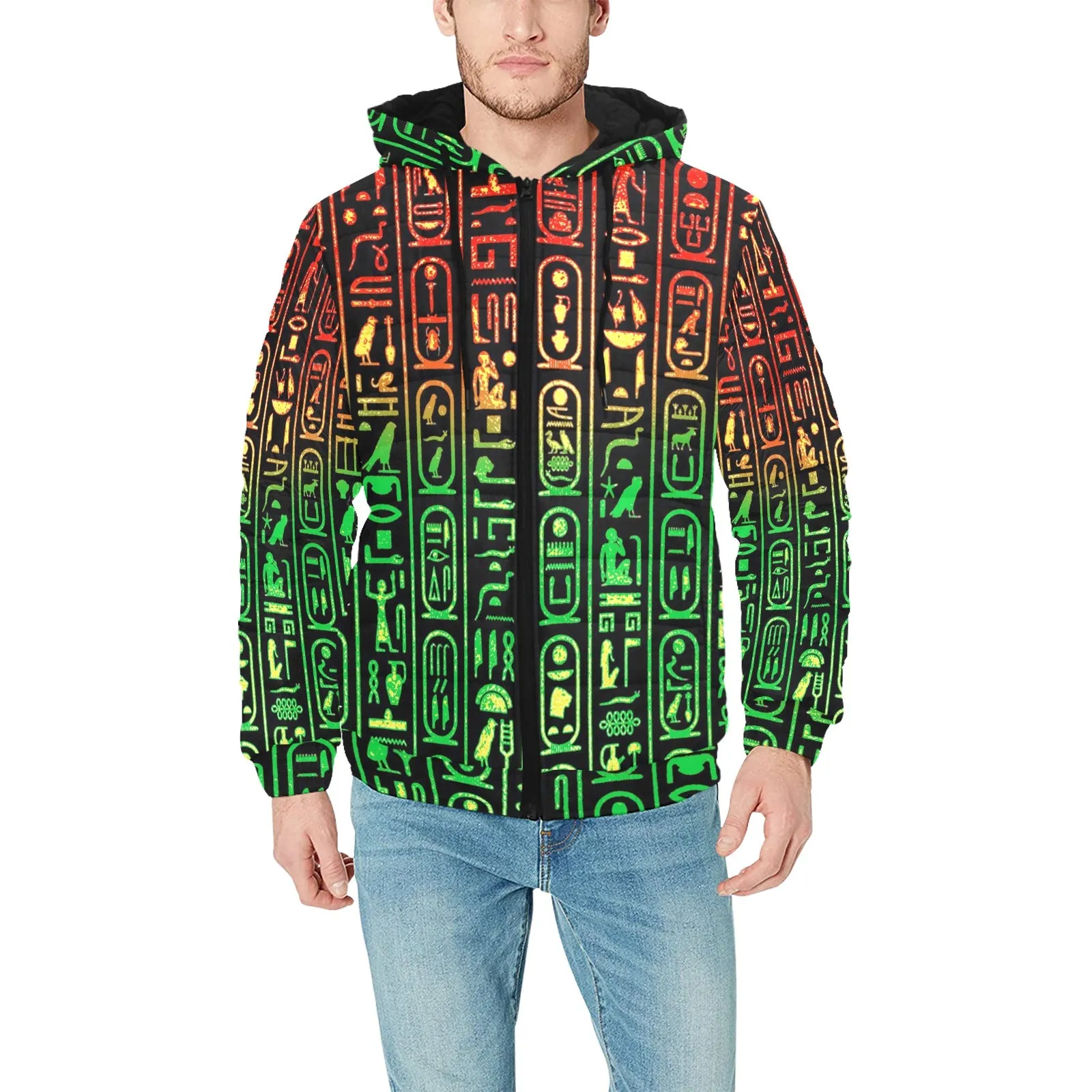 HIEROGLYPH RASTA PADDED HOODIE JACKET Men's Padded Hooded Jacket