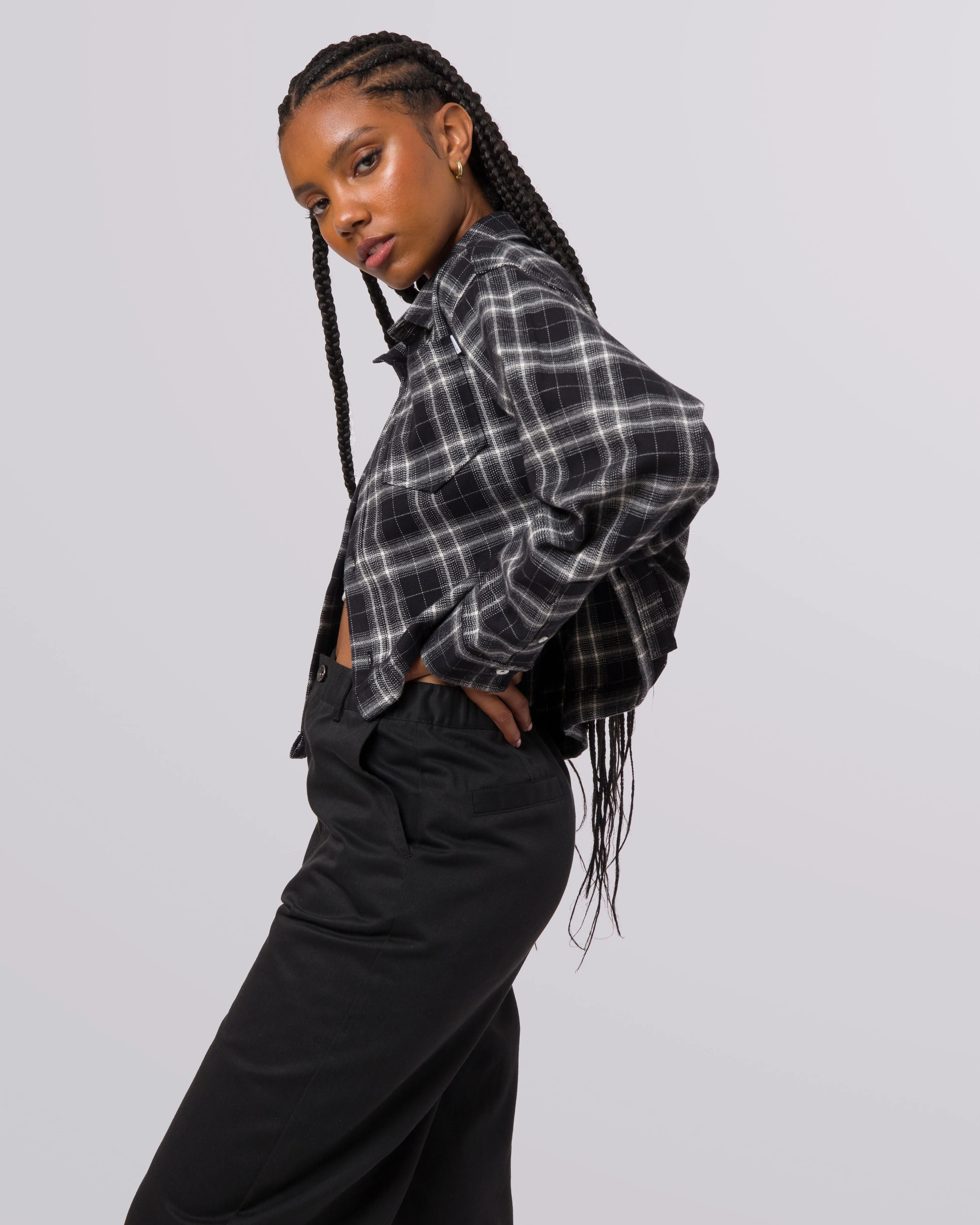 Huf Womens Crop Flannel Shirt - Black