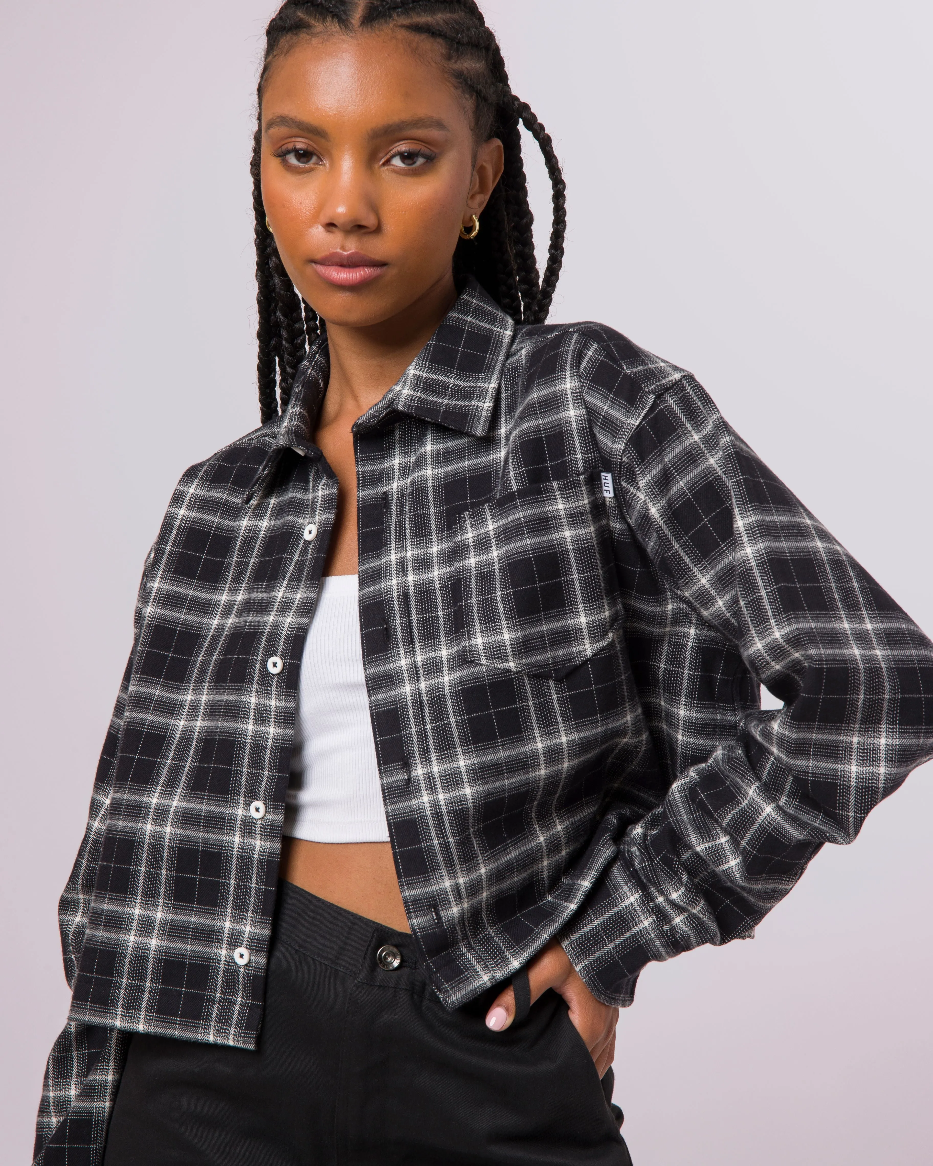 Huf Womens Crop Flannel Shirt - Black